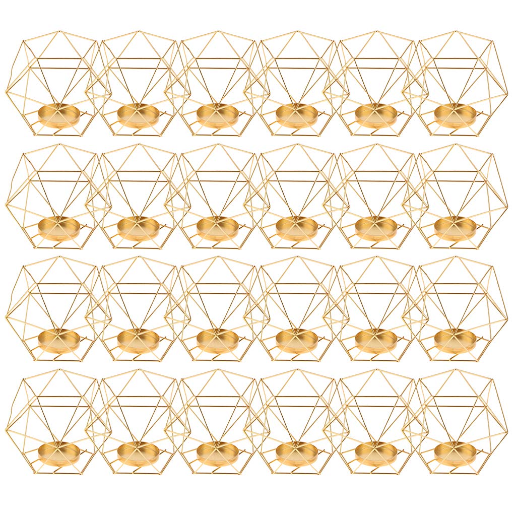 24-Piece Wire Iron Geometric Candle Holders - Tealight Mood Lights & Lantern Decor for Windows, Boxes, and Planters (2-in-1 Multi-Use) - Perfect for Weddings, Home Decor, and Outdoor Parties