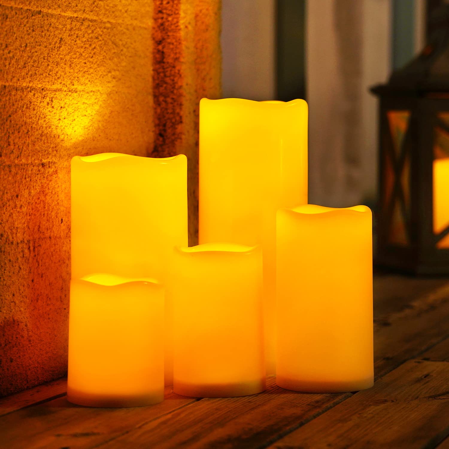 Homemory Large Solar Candles Outdoor Waterproof - 4x10 Inch Solar Powered Flameless Candles with Dusk to Dawn Sensor - Set of 2 for Patio, Garden, Lanterns & Home Decor
