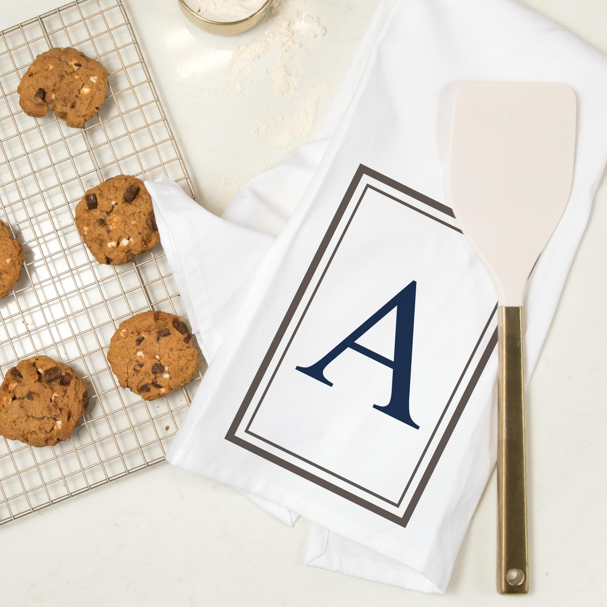 Lantern Press Monogram Estate Gray and Blue 100% Cotton Tea Towel - Decorative Hand Towel for Kitchen, Bathroom & Home Decor | Perfect for Gifts, Dish Drying & Farmhouse Style Decorating