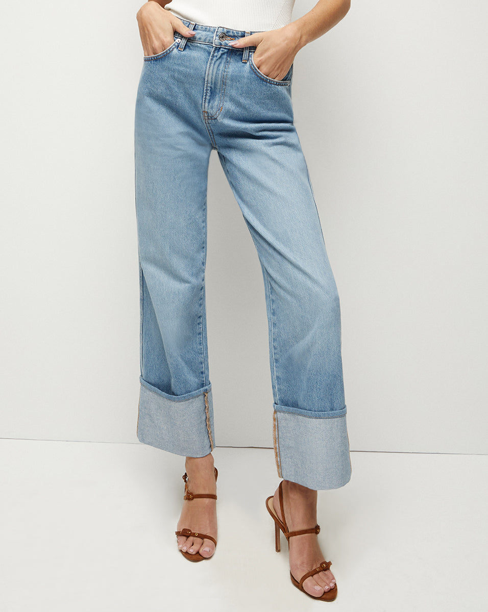 Dylan Women's Cuffed Straight Leg Jeans - High Waist Denim Pants for Casual Wear & Everyday Outfits