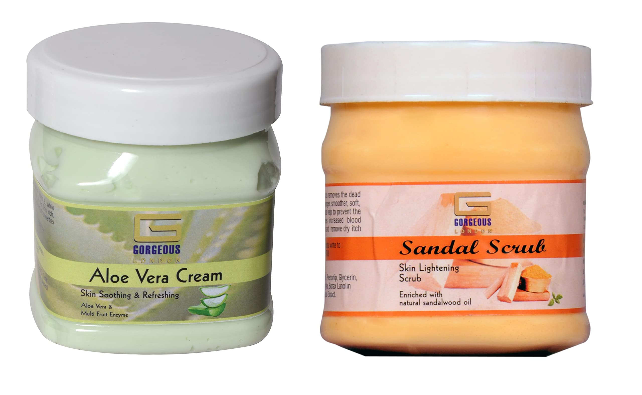 Best Aloe Vera Cream & Sandalwood Scrub Combo Set - 2 Pack (450ml Each) for Hydrating & Exfoliating Skin - Perfect for Dry Skin Care & Spa Day at Home