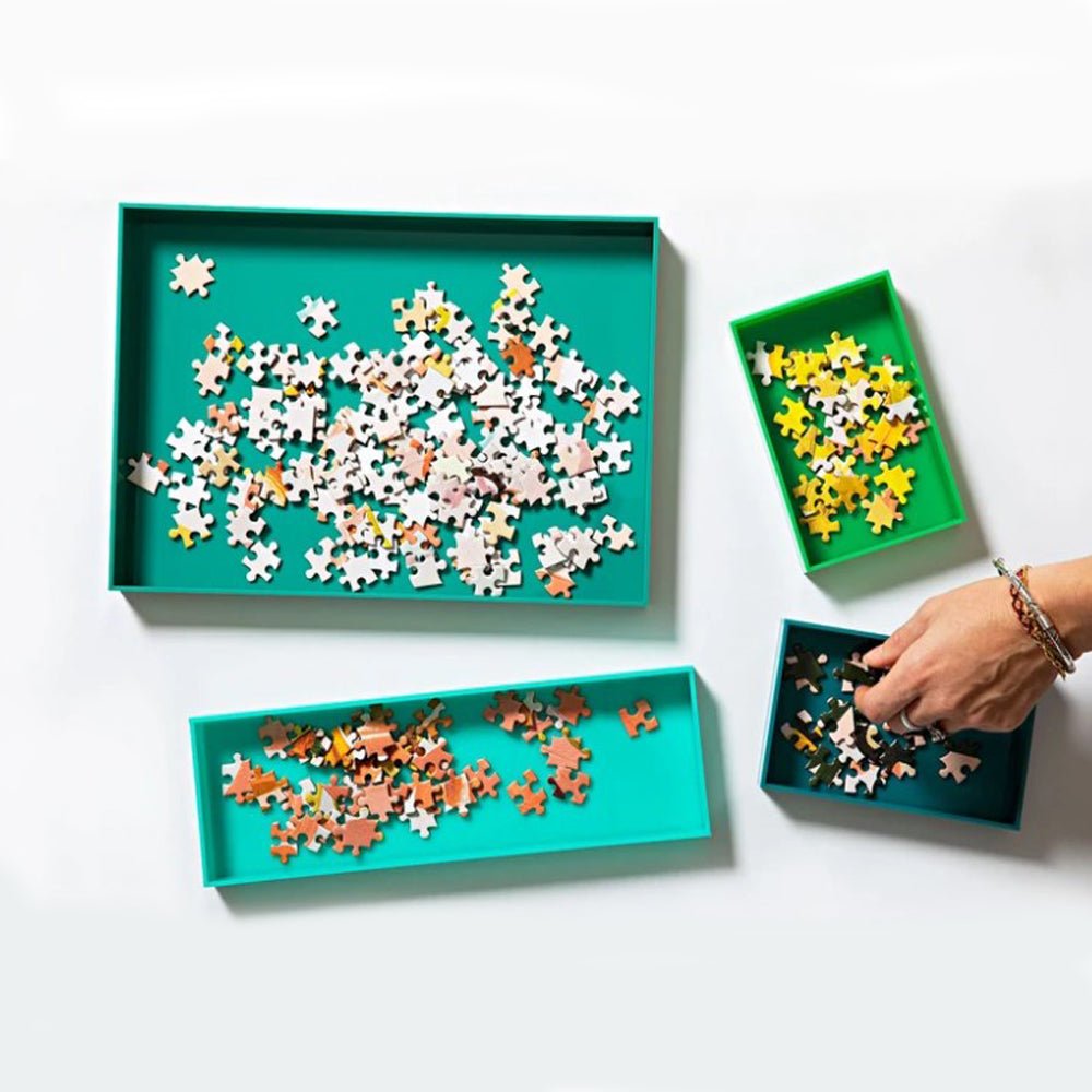 Premium Puzzle Piece Sorting Trays - 4-Piece Organizer Set for Jigsaw Puzzles (1000-3000 Pieces) - Durable Plastic Storage Solution for Puzzle Enthusiasts - Perfect for Game Nights, Family Bonding & Stress Relief Activities