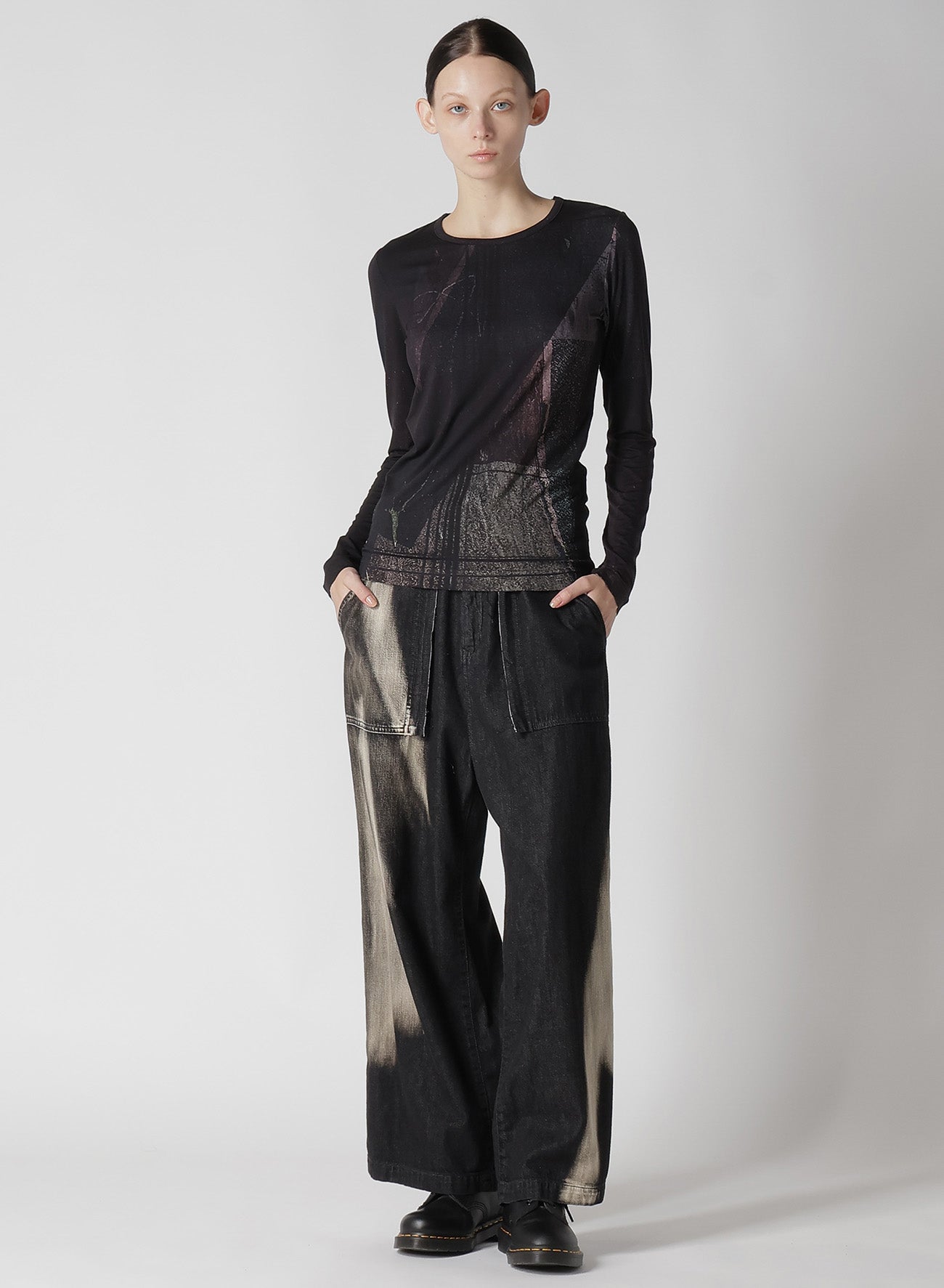 Spotted Denim Long Straight Pants for Women - High Waist Stretch Jeans for Casual Wear & Street Style