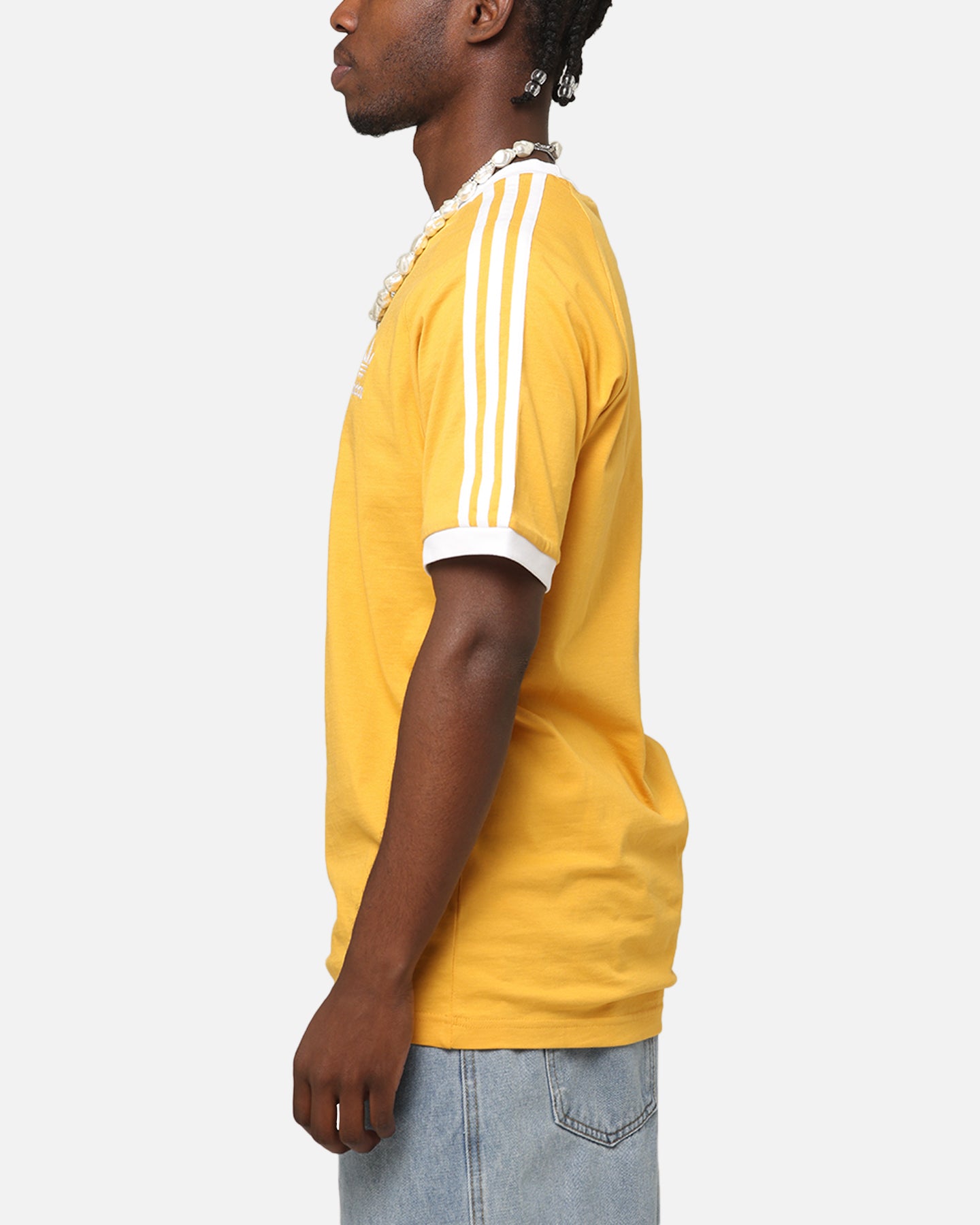 Adidas Classics 3 Stripes T-Shirt for Men - Yellow Cotton Casual Tee - Perfect for Gym, Streetwear & Everyday Outfits