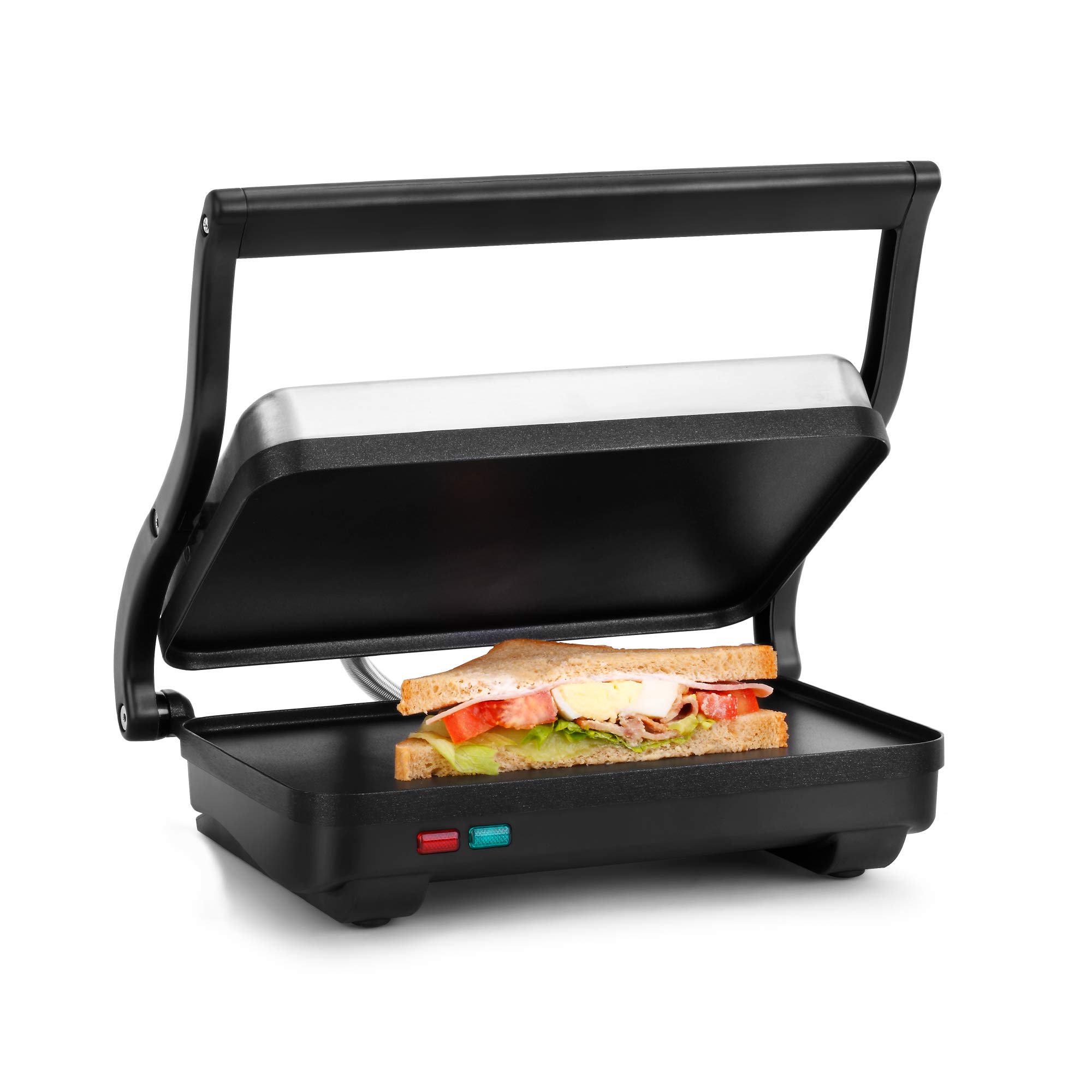 Holstein Housewares Electric Griddle - Stainless Steel Sandwich Maker & Snack Toaster for Paninis, Waffles, Breakfast - Black/Stainless Steel - Perfect for Home, Office & Camping Cooking