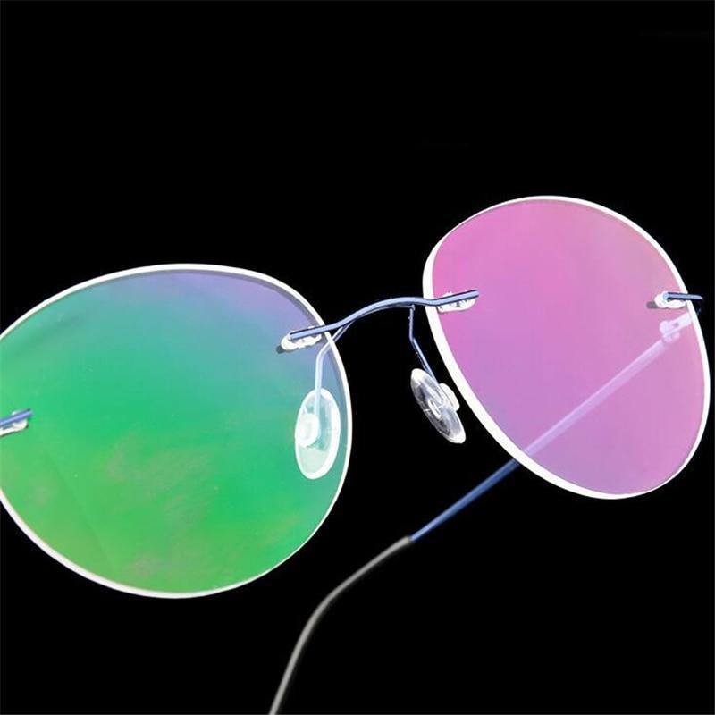 Retro Round Foldable Ultra Light Blue Light Blocking Computer Glasses - Memory Frame Rimless Eyewear for Men & Women - Perfect for Office, Gaming & Screen Time