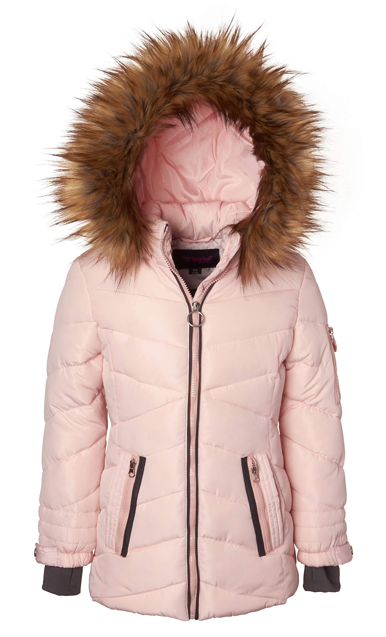 Sportoli Girls' Heavy Quilted Winter Jacket with Fur Trim Hood - Warm Fashion Coat for School, Outdoor Activities & Cold Weather