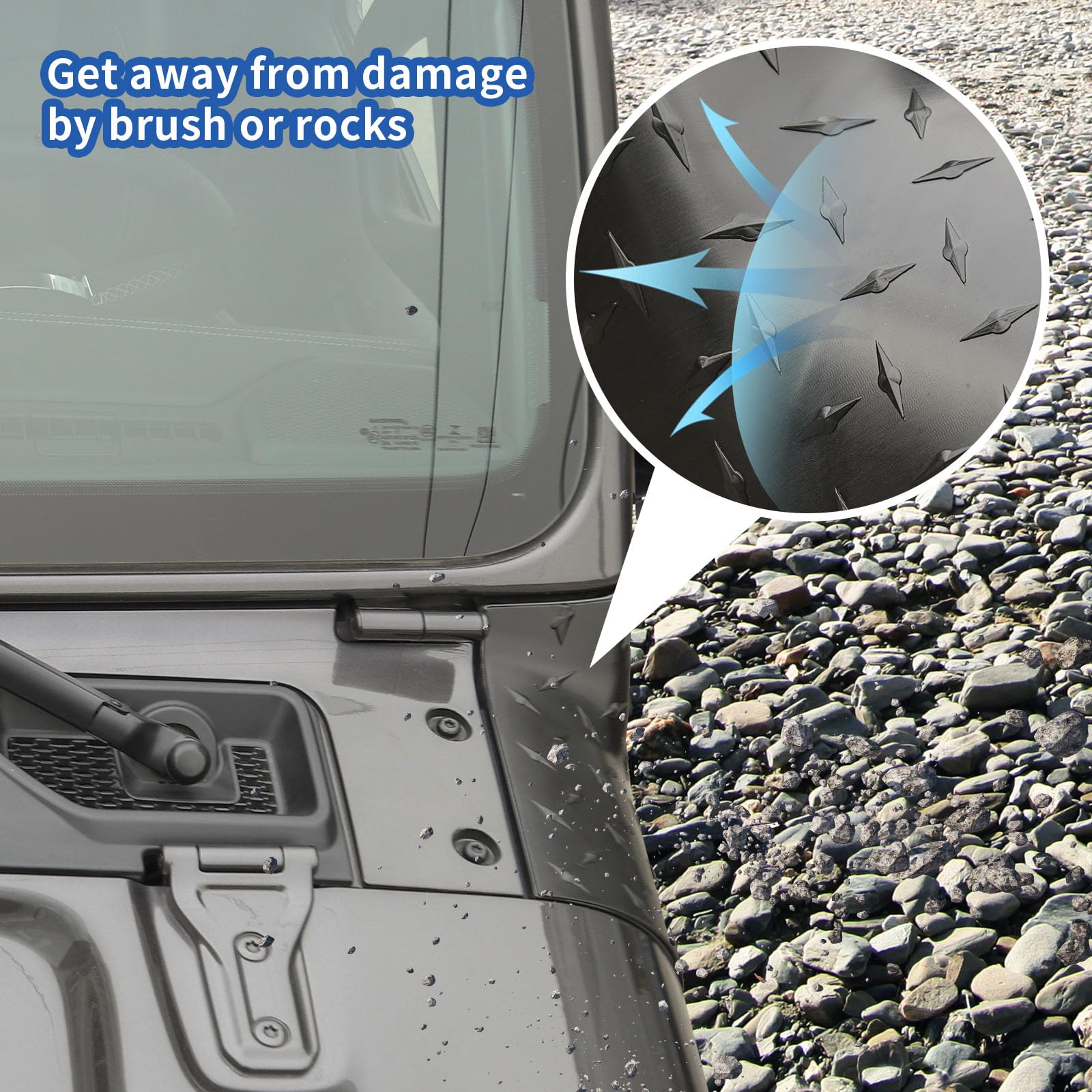 RT-TCZ Jeep Wrangler JL/JLU/Gladiator JT Hood Cowl Cover (2018-2024) - Black Exterior Body Armor Accessories (2-Piece Set) for Off-Road Protection & Style Enhancement