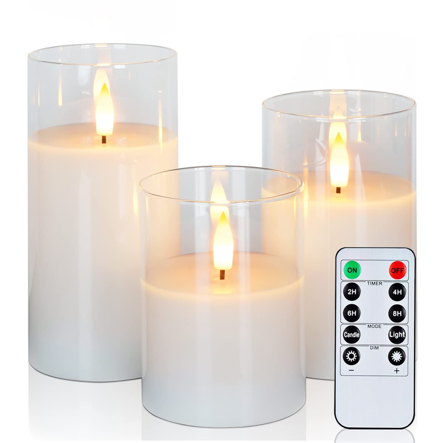 Amagic 3-Pack Flameless LED Candles with Timer & Remote - Battery Operated Clear Glass Pillar Candles, Pure White Wax - Perfect for Weddings, Home Decor, and Relaxation