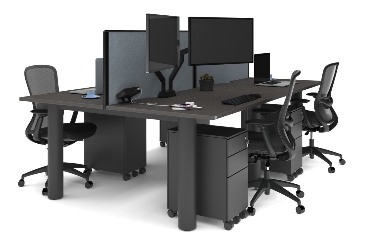 4-Person Office Workstation with Quadro Cylinder Legs - 1200L x 800W Desk with Cable Management Scallop for Modern Workspaces & Collaborative Office Environments