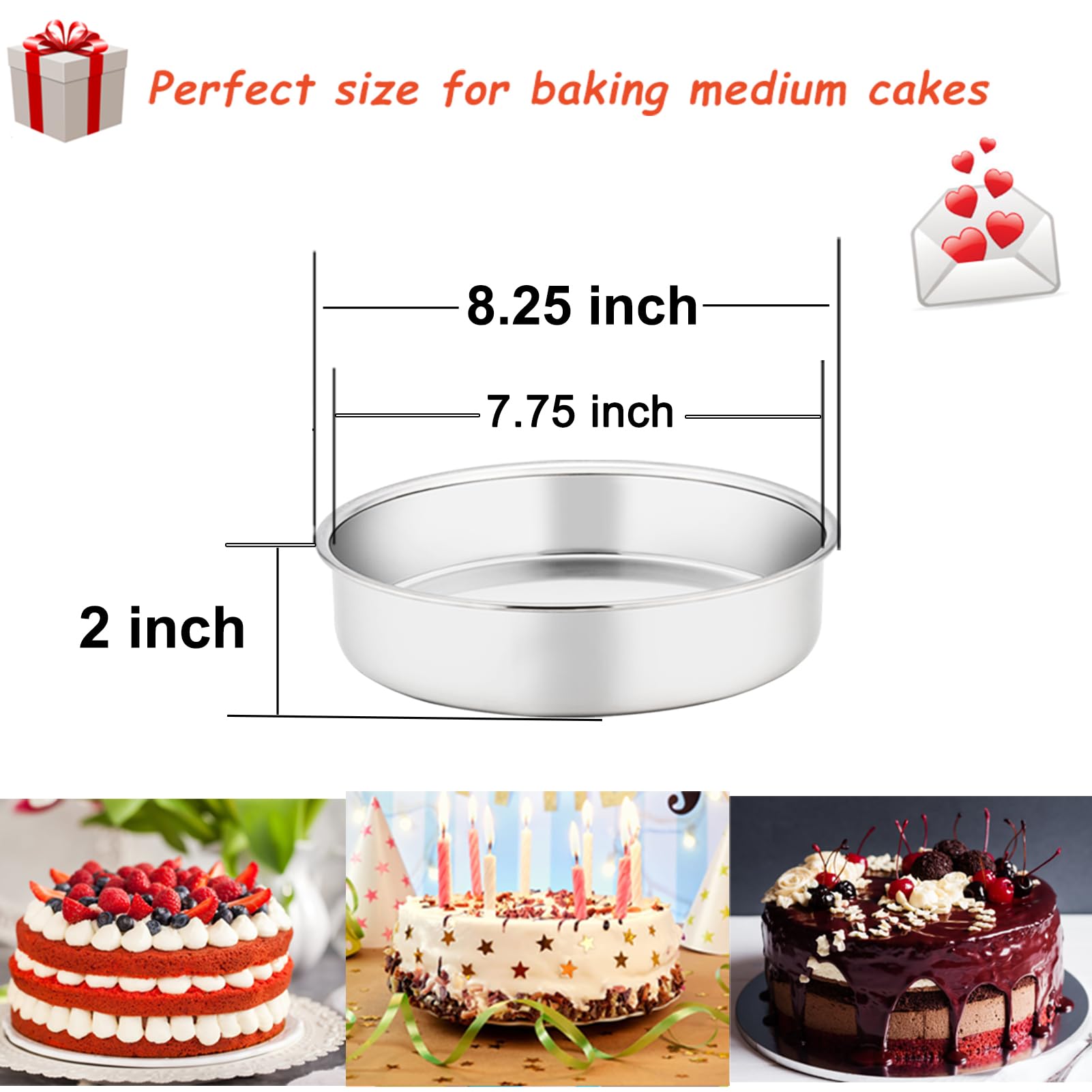 TeamFar 8 Inch Round Cake Pan Set - 4 Piece Stainless Steel Baking Pans for Cakes, Steaming & Oven Use | Mirror Finish, Dishwasher Safe & Durable | Perfect for Birthday Cakes, Wedding Tiers & Pressure Cooker Baking