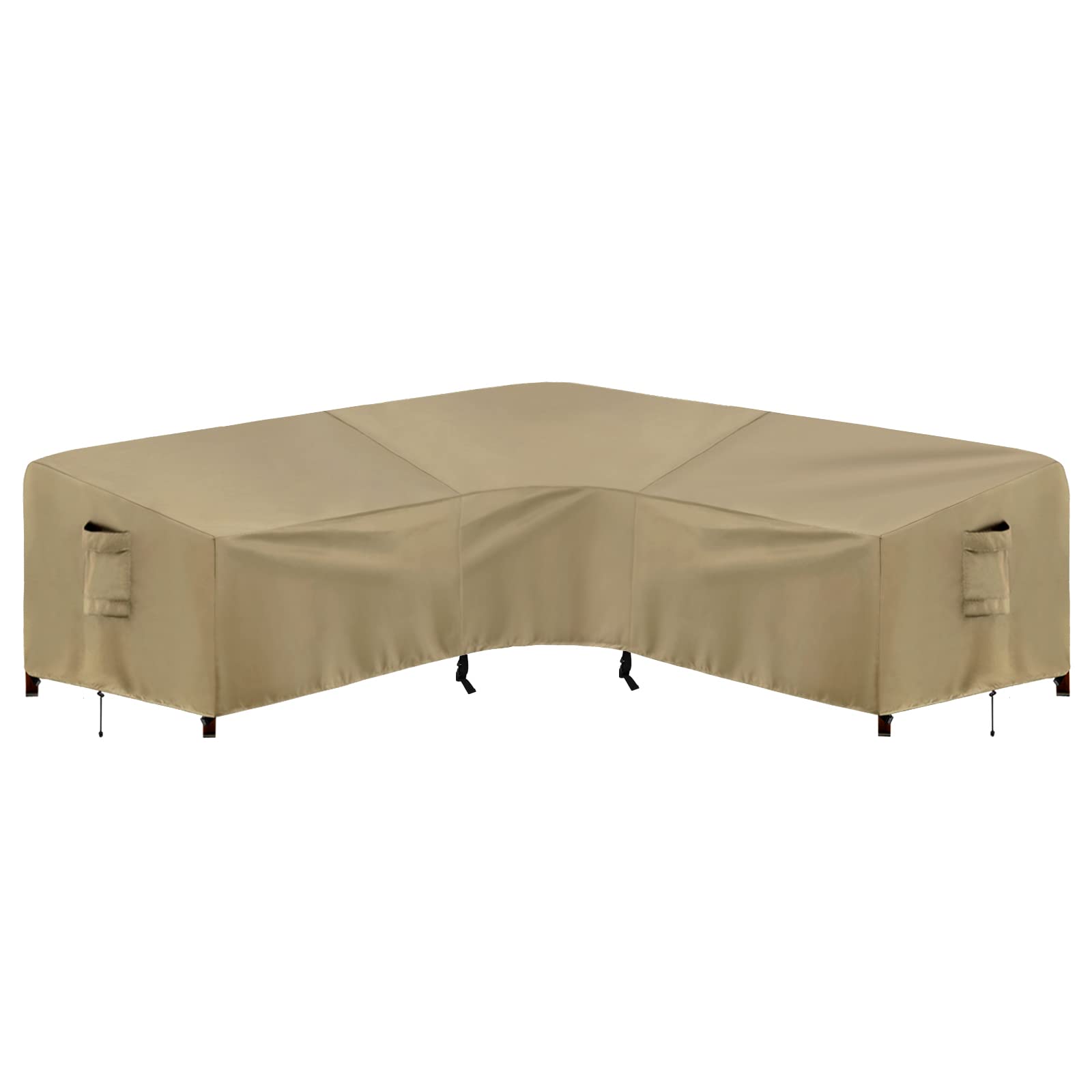 PureFit Outdoor Sectional Sofa Cover - Waterproof V-Shaped Patio Furniture Protector for Deck, Lawn & Backyard - 100”x100” Camel - Perfect for Rain, Sun & Snow Protection