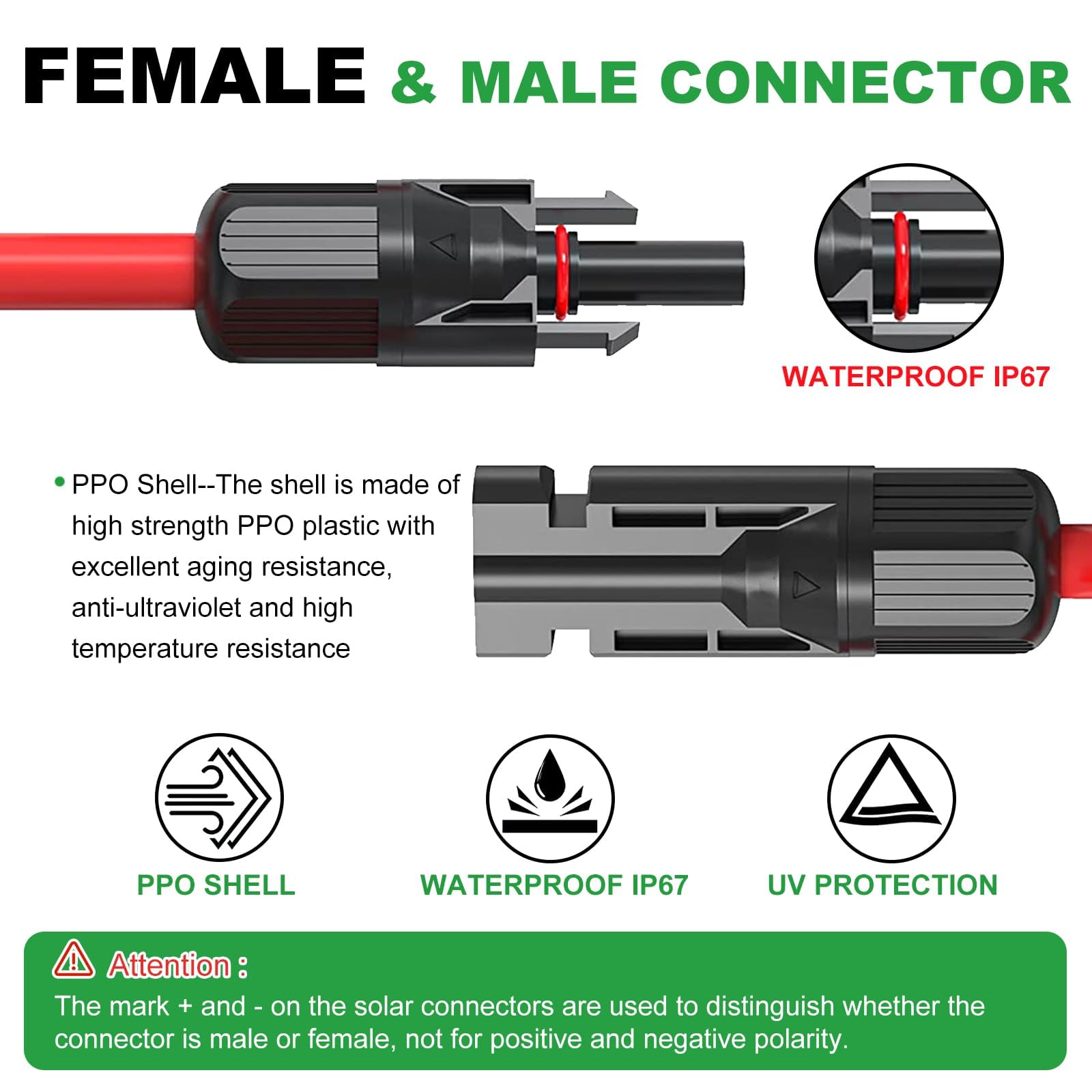 50Ft 10AWG Solar Extension Cable - 10 Gauge Tinned Copper PV Wire with Connectors for Solar Panels | Perfect for Home Roofs, RV, Boat & Camping Solar Systems | Weatherproof & Durable Outdoor Use
