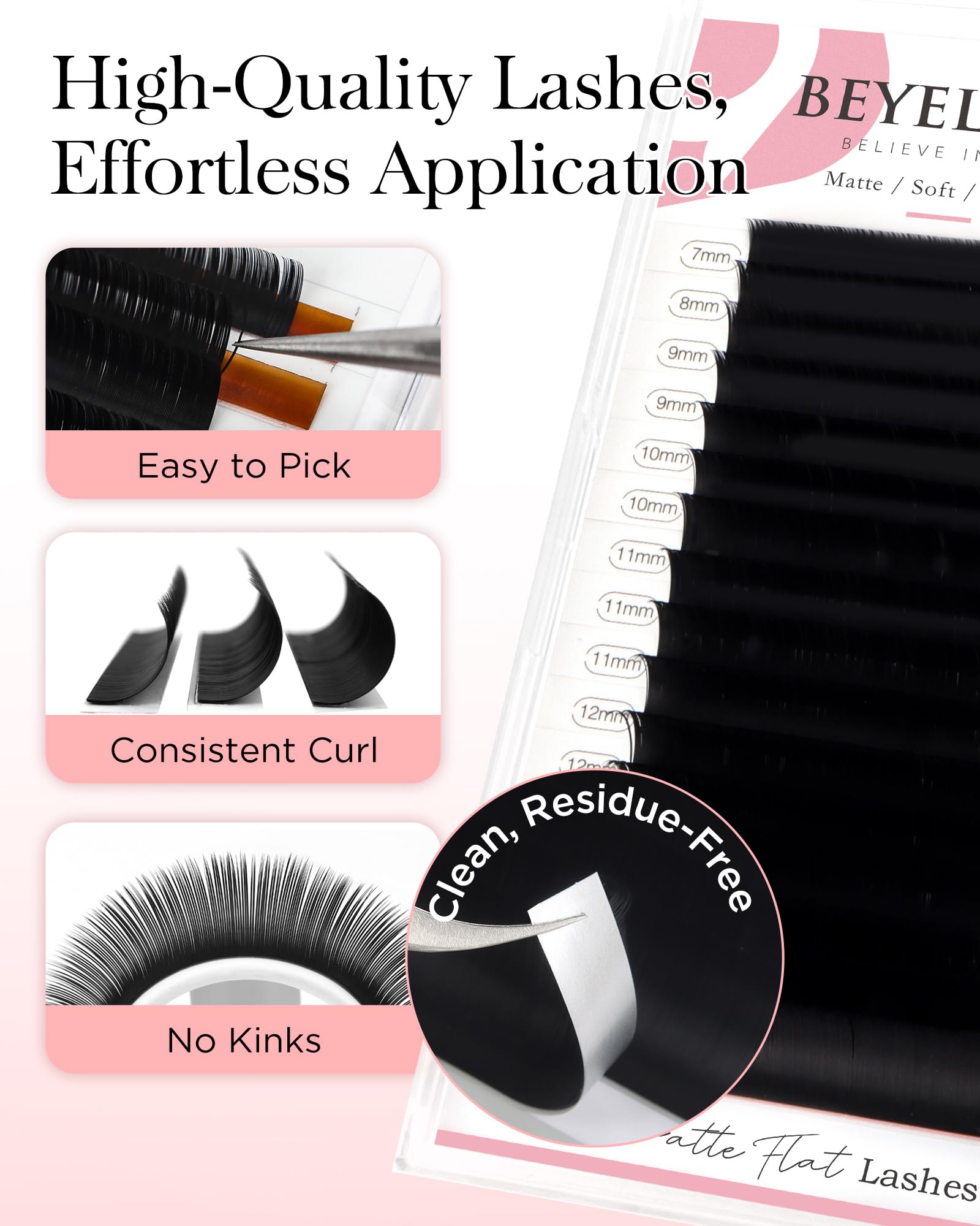 BEYELIAN Professional 0.20 C Curl 10mm Flat Eyelash Extensions - 16 Rows Matte Black Individual Lashes for Salon & Home Use | Perfect for Volume Lash Fans, Bridal Makeup & Special Occasions