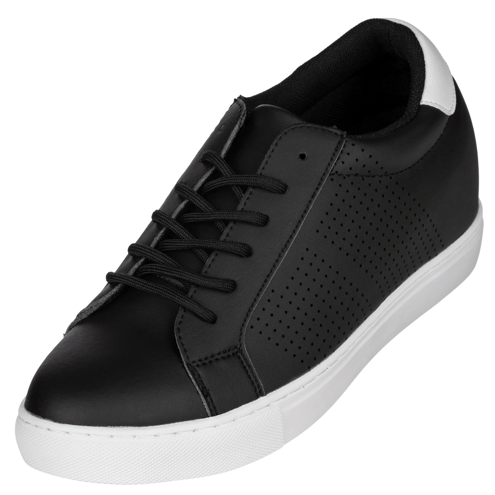 CALTO Men's Invisible Height Increasing Elevator Shoes - Black Leather Lightweight Lace-up Casual Sneakers - 2.6 Inches Taller - Size 11 D(M) US - Perfect for Work, Dating & Everyday Wear