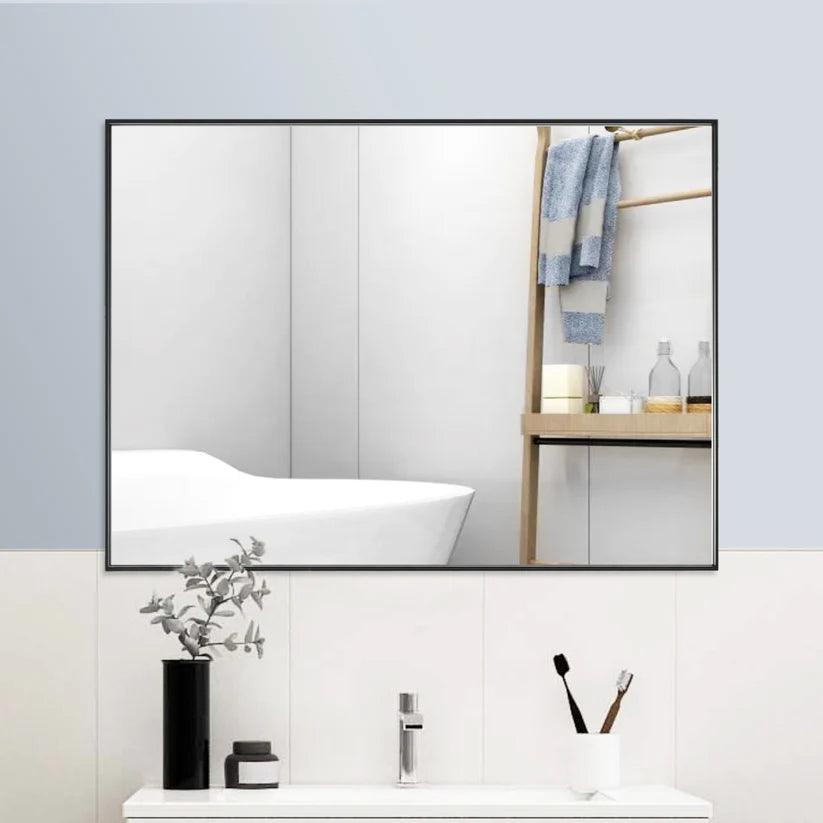 Sleek Modern Black Aluminum Framed Wall Mirror - Full Length Floor Mirror for Bedroom, Living Room & Entryway Decor