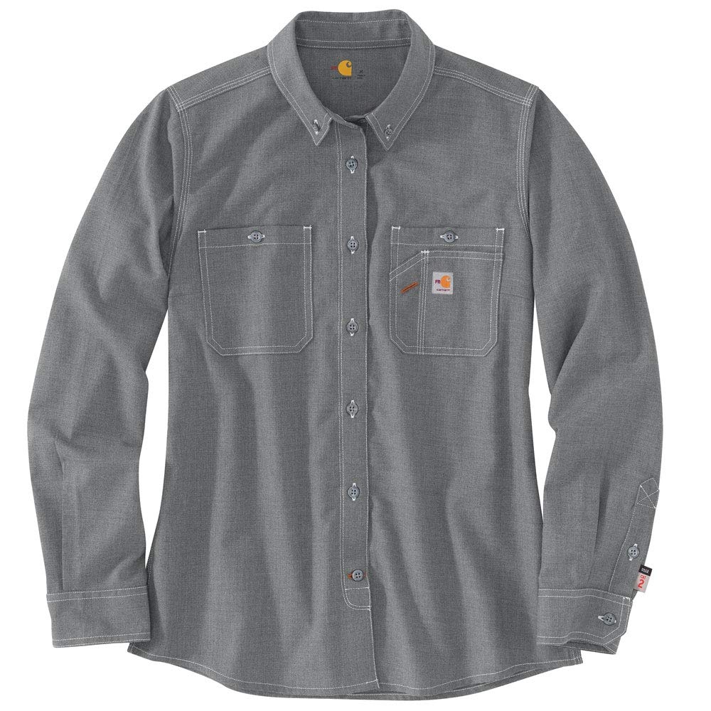 Carhartt Women's Flame Resistant Relaxed Fit Lightweight Long Sleeve Button Down Shirt - Workwear for Construction, Oilfield & Industrial Safety - OSHA Compliant FR Clothing for Hot Weather