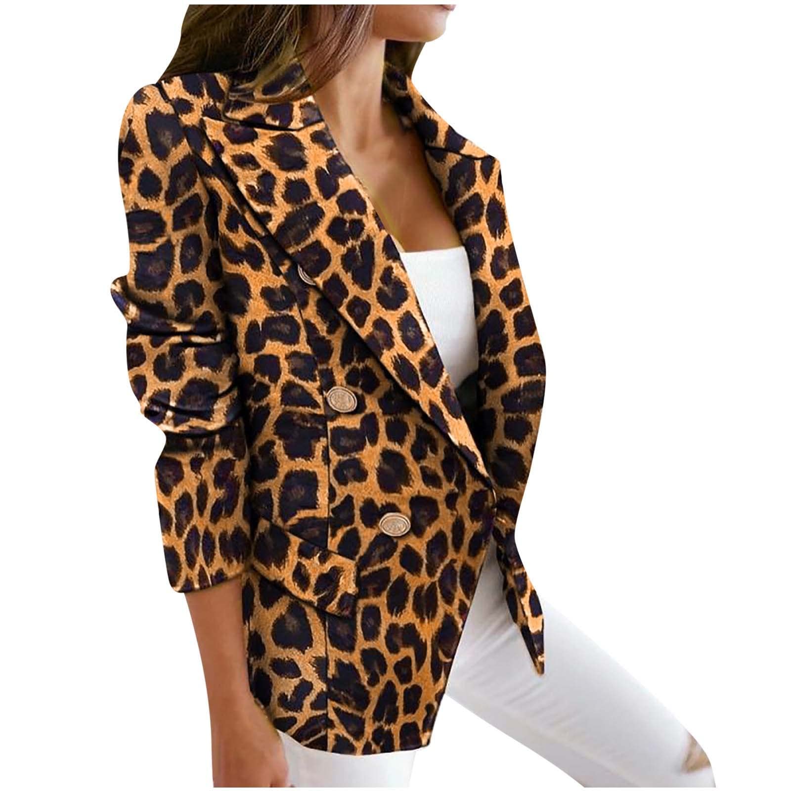Women's Leopard Print Blazer - Slim Fit Office Jacket for Work & Parties