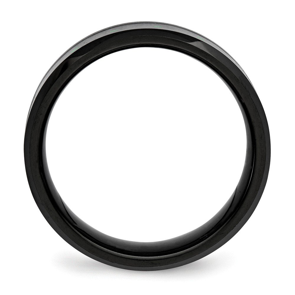 Black Ceramic Wedding Band Ring with Green Carbon Fiber Inlay - Comfort Fit Beveled Edge for Men - Perfect for Engagement, Anniversary & Everyday Wear