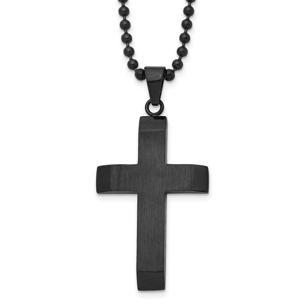 Black Plated Stainless Steel Cross Necklace for Men - 24 Inch Brushed Pendant with Adjustable Chain - Perfect for Gifts, Church, Everyday Wear & Special Occasions