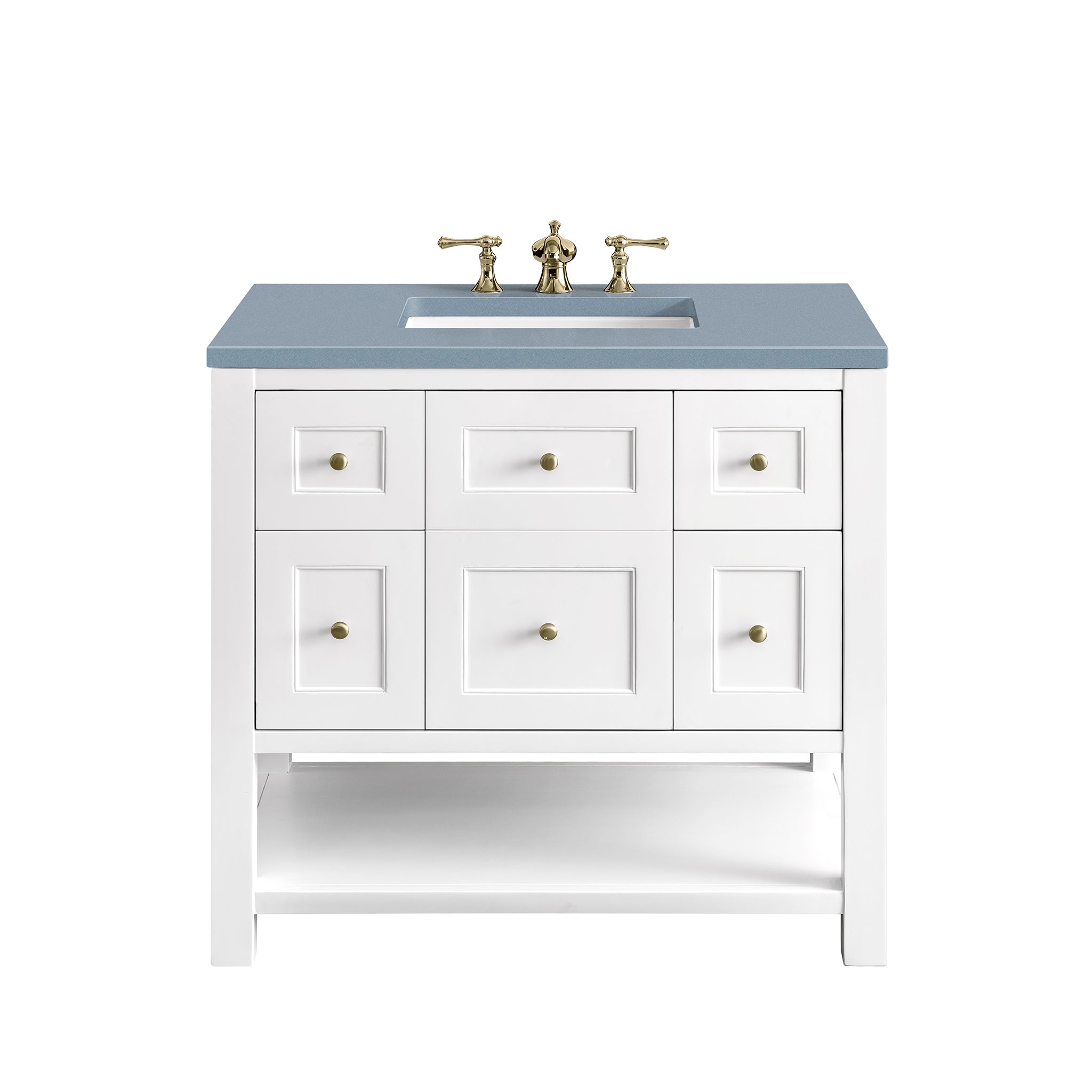 Breckenridge 36 Inch Single Bathroom Vanity Set with Bright White Finish & 3CM Cala Blue Quartz Top - Modern Sink Cabinet for Small Bathrooms, Powder Rooms & Guest Suites