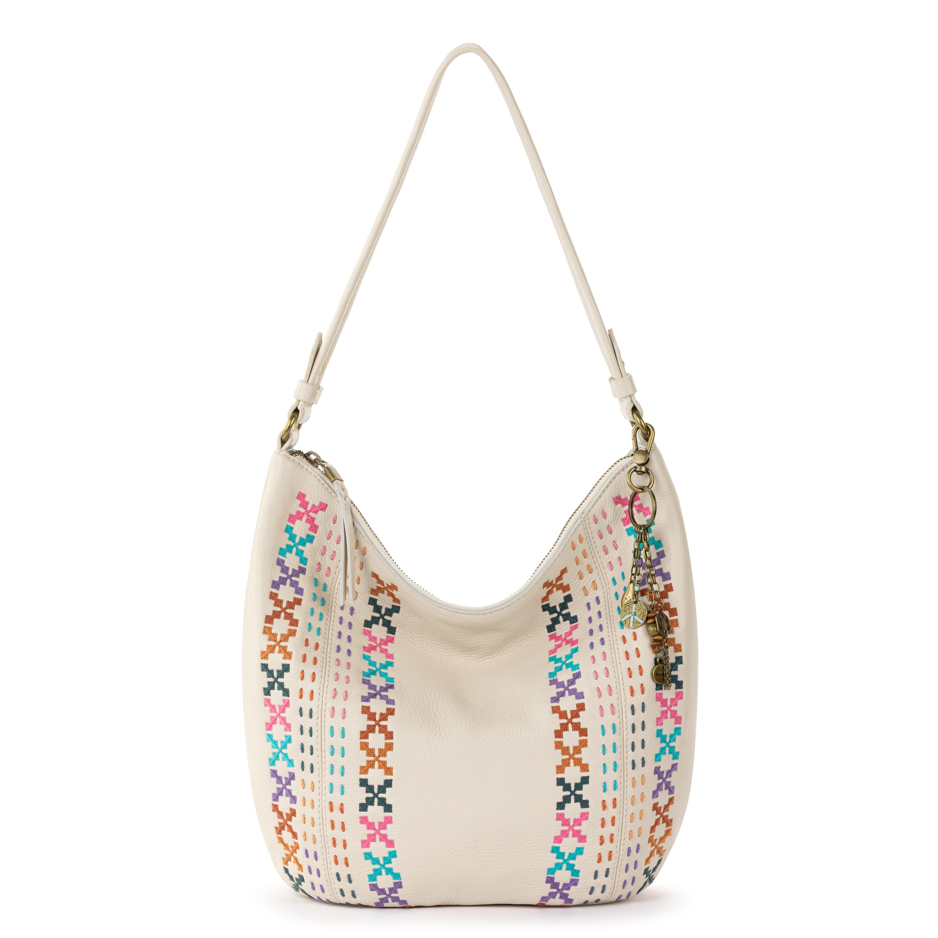 Sequoia Hobo Leather Shoulder Bag - Stone Multi Needlepoint Crossbody Purse for Women | Perfect for Work, Travel & Everyday Use
