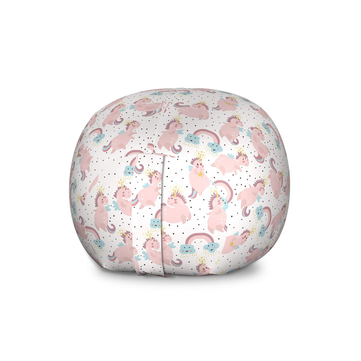 Ambesonne Fantasy World Storage Toy Bag Chair - Large Washable Stuffed Animal Organizer with Unicorns & Rainbows Design - Perfect for Kids' Room, Playroom & Nursery Organization (White Multicolor)