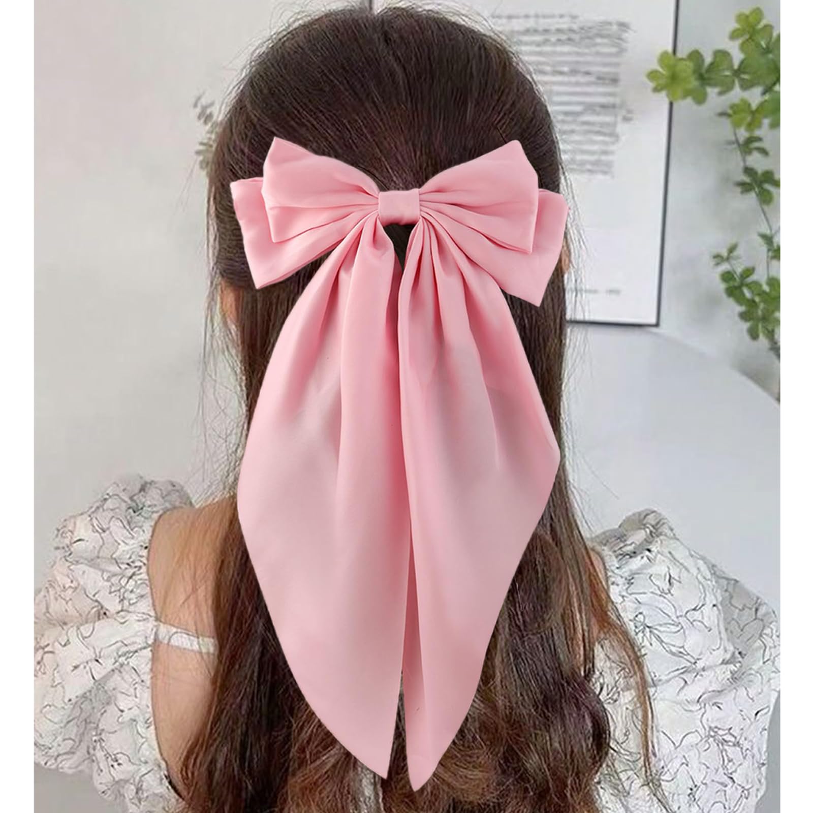 3PCS Large Satin Hair Bows for Women - Oversized Bow Hair Clips with Long Tail, Silky Hair Barrettes & Claw Clips - Elegant Hair Accessories for Parties, Weddings & Daily Styling