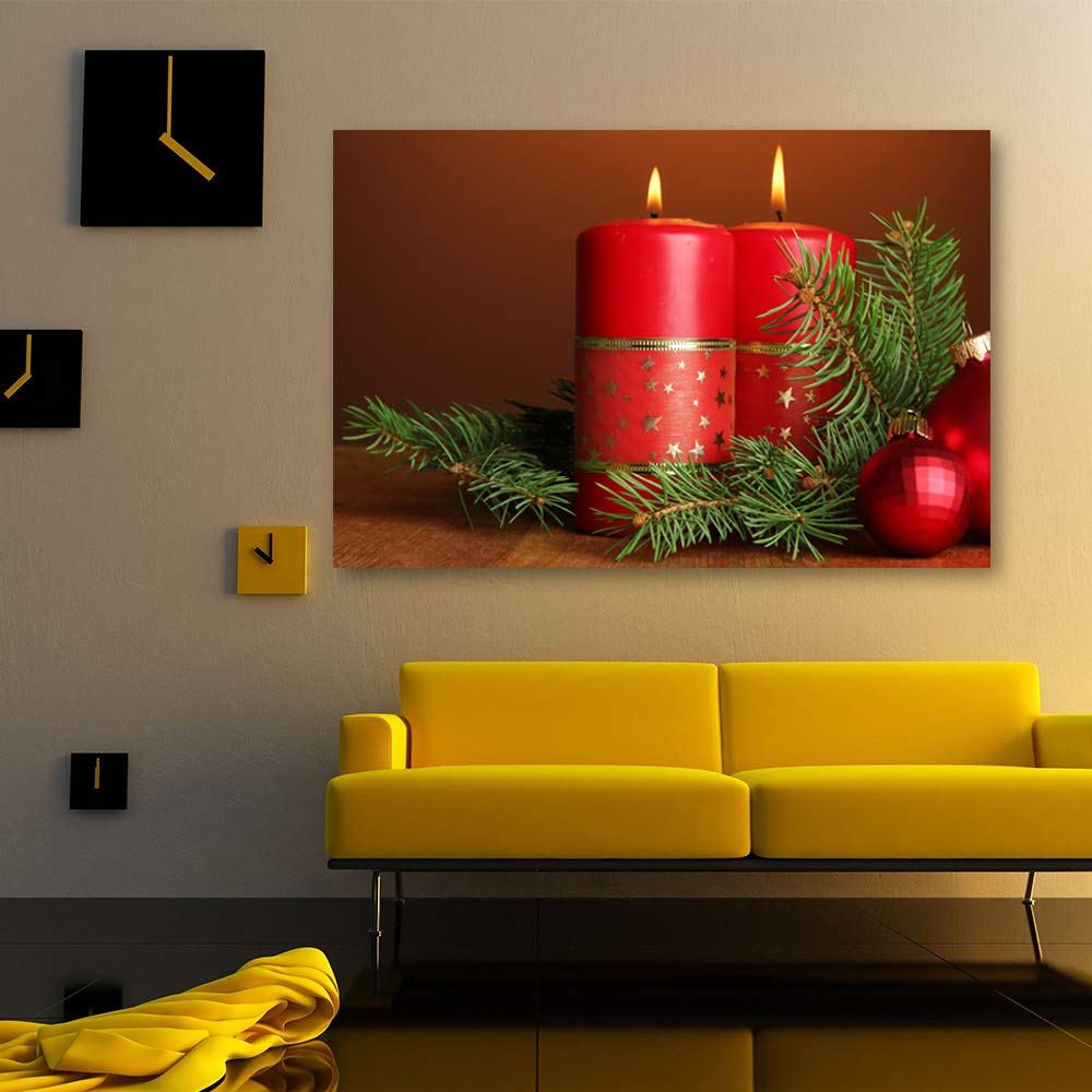 IDEA4WALL Christmas Candles Canvas Wall Art - 32x48 Inch Framed Holiday Painting for Home Decor, Living Room, Bedroom & Office (Perfect for Christmas Celebration & Winter Home Styling)