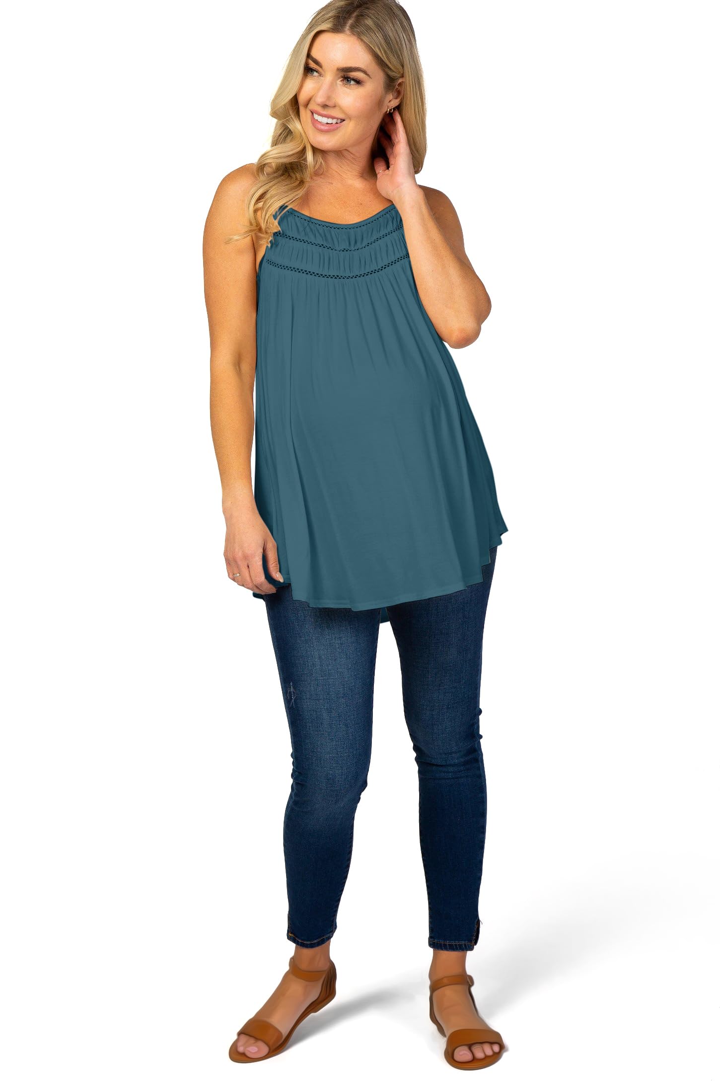 Eliana Lightweight Extra-Stretch Maternity & Nursing Tank Top with Crochet Detail - Comfortable Pregnancy & Breastfeeding Clothes for Everyday Wear