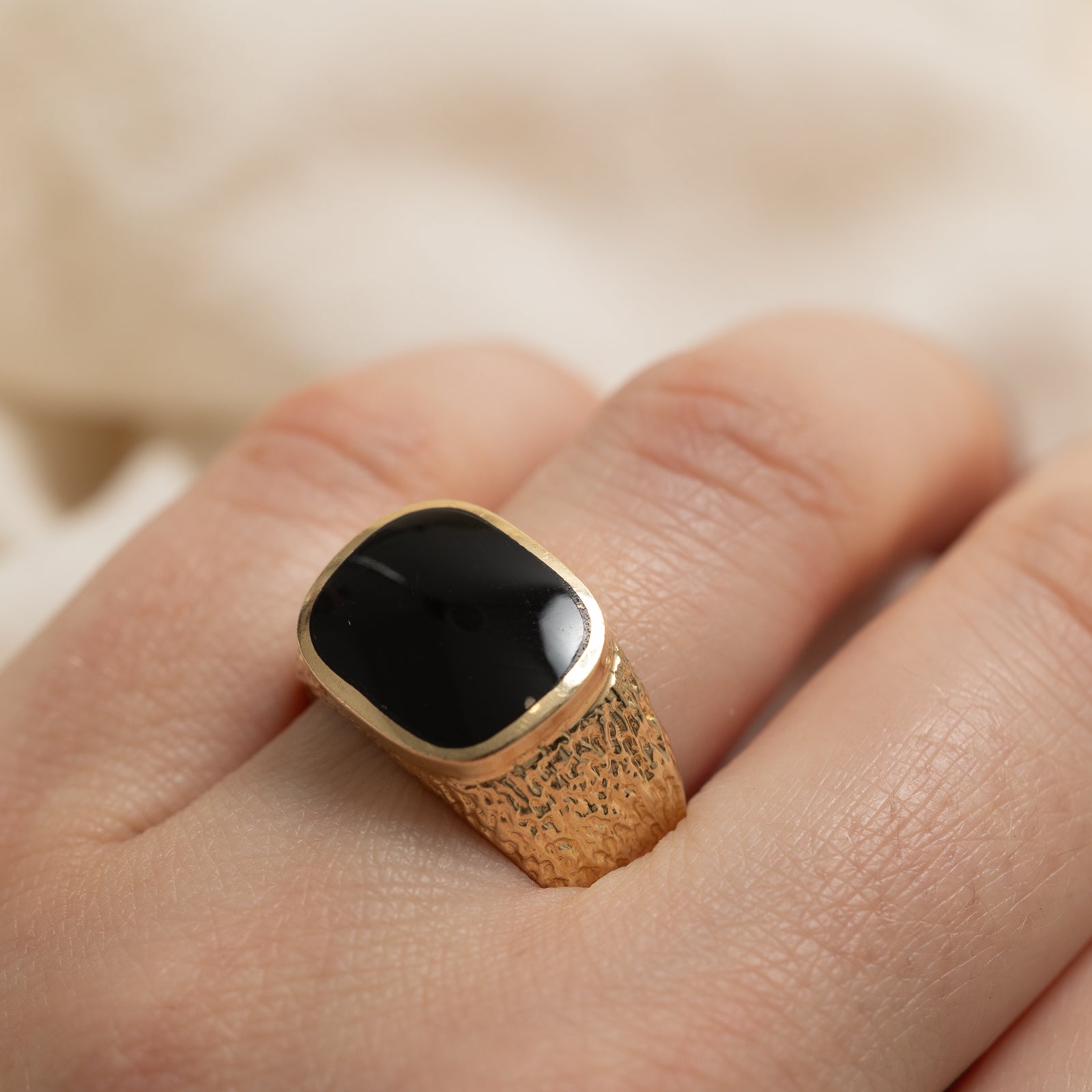 14K Gold Onyx Textured Signet Ring for Men - 2.00ct Black Onyx Stone - Size 8.75 - Elegant Statement Jewelry for Weddings, Gifts & Formal Occasions