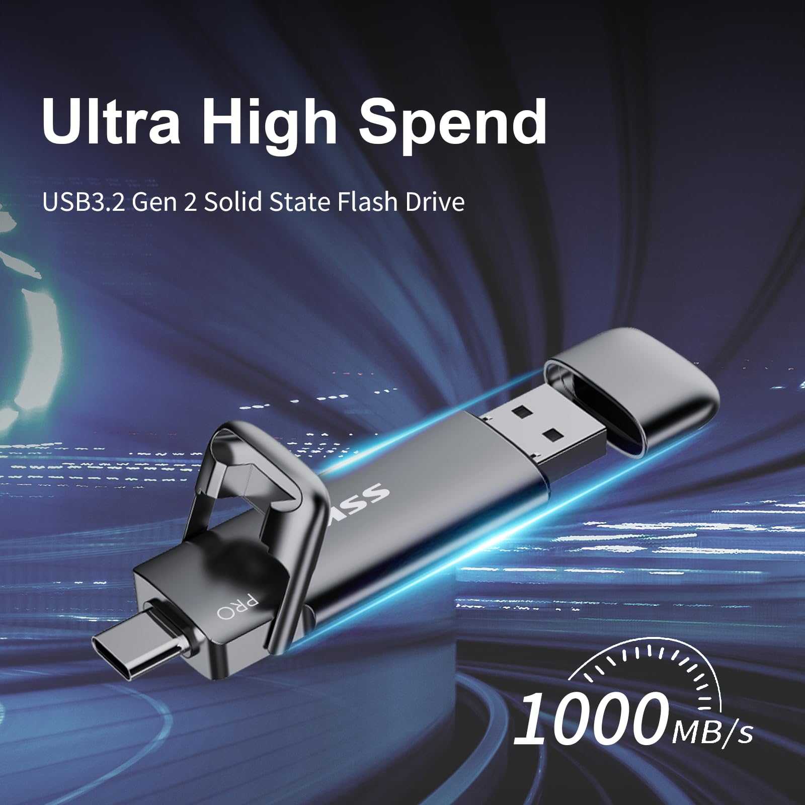 SSK 2TB USB C External SSD - Ultra Fast 1000MB/s USB 3.2 Gen2 Solid State Drive with Dual USB-C & USB-A Ports - Portable Storage for Android Phones, Laptops, Tablets & Mac - Perfect for Gaming, 4K Video Editing & Large File Transfers