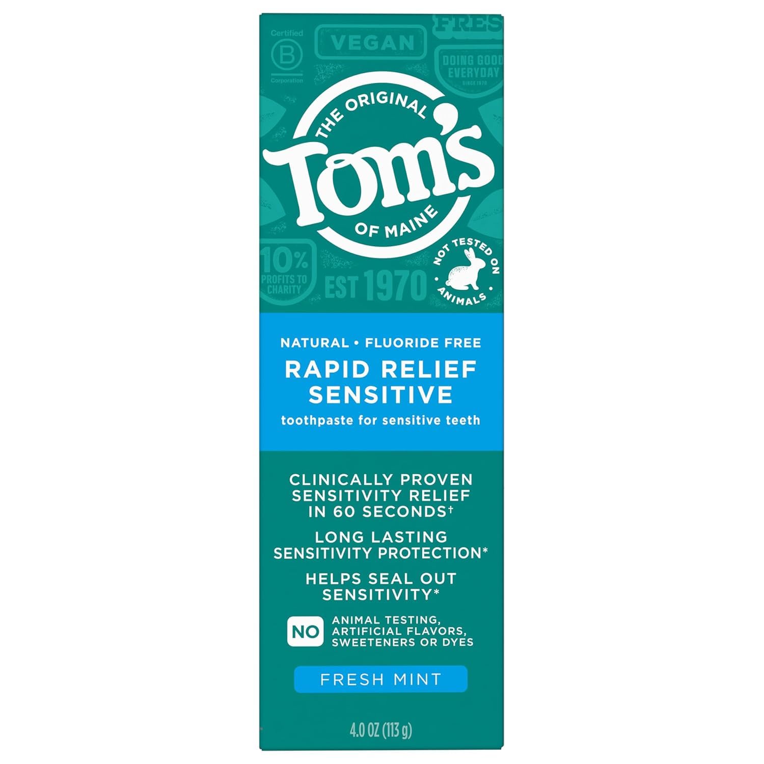 Tom's of Maine Rapid Relief Sensitive Natural Toothpaste - 4oz (Pack of 3) | Fluoride-Free for Sensitive Teeth & Gum Care | Ideal for Daily Oral Hygiene & Travel