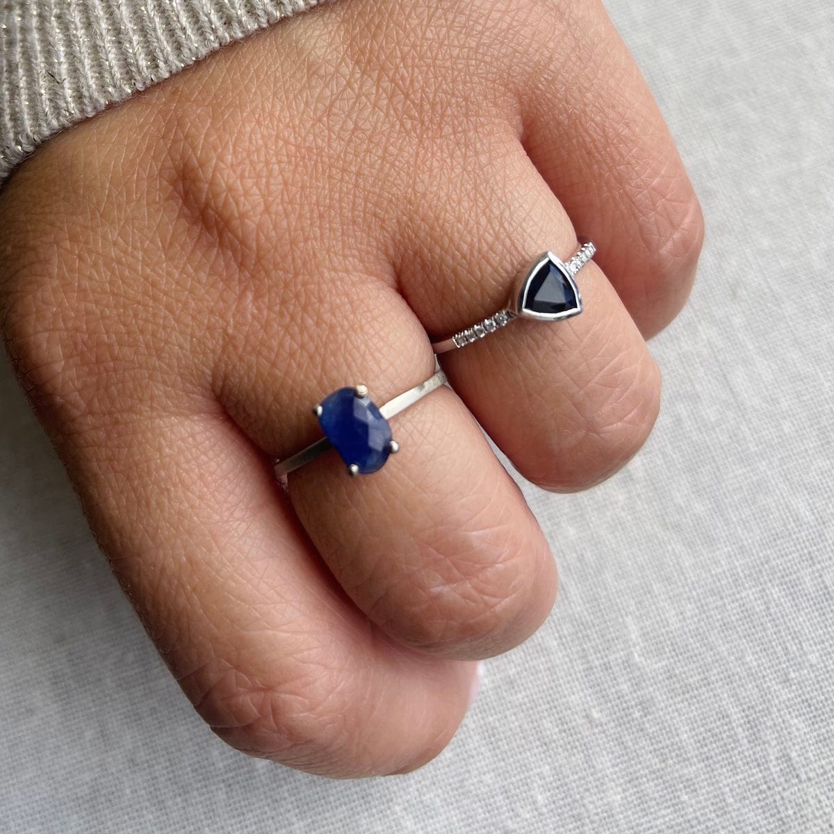Exquisite Trillion Cut Sapphire and Diamond Ring in 14K White Gold - Perfect for Engagement, Anniversary & Special Occasions