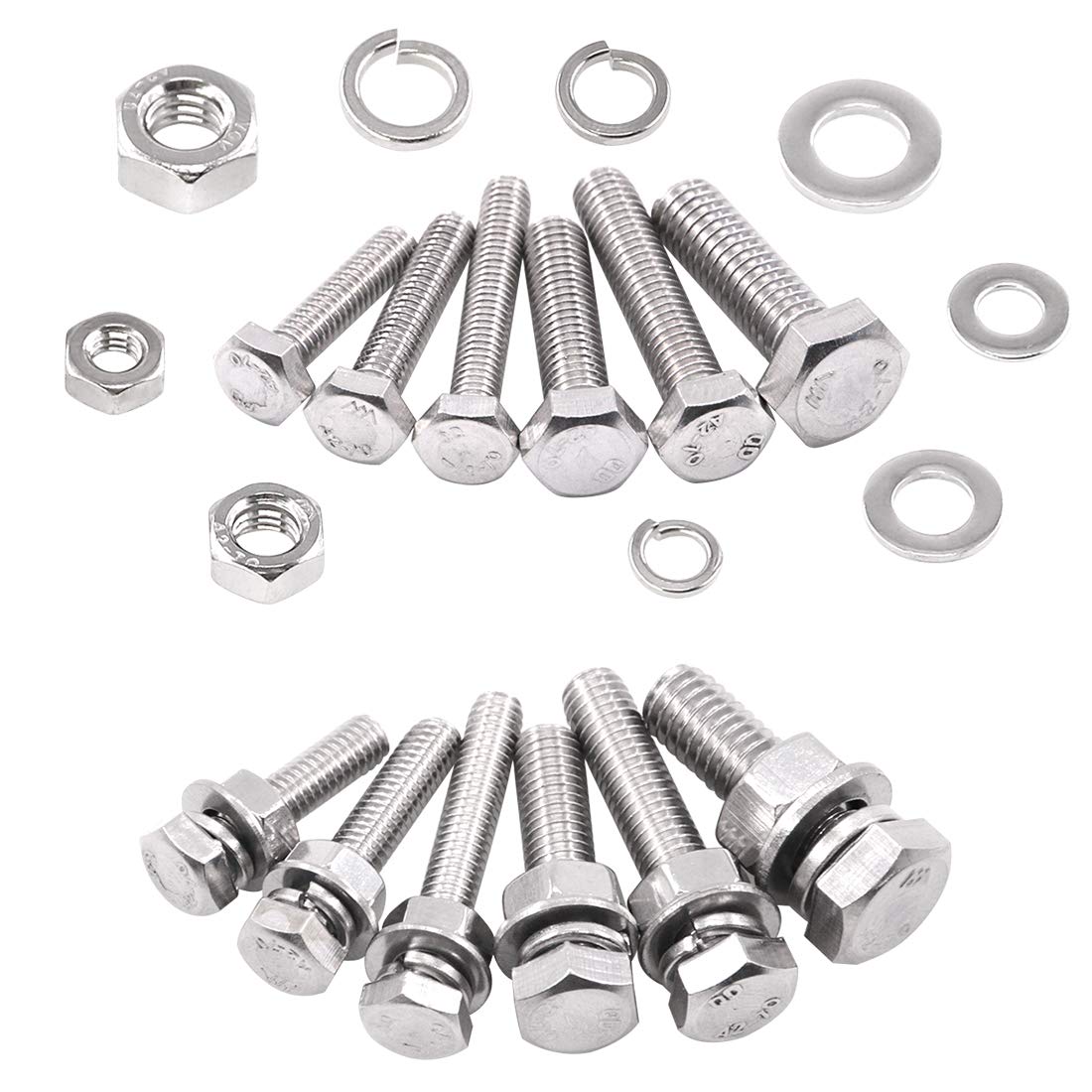 Glarks 510-Piece Stainless Steel Hex Head Flat Screws, Bolts, Nuts, Lock Washers & Flat Washers Assortment Kit - Ideal for DIY Projects, Furniture Assembly, and Home Repairs