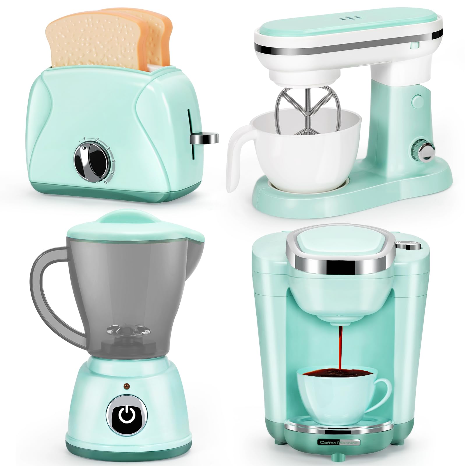 **Best Kids Play Kitchen Appliances Toy Set - Coffee Maker, Mixer, Toaster & Blender with Sound & Light | Pretend Play Kitchen Accessories for Girls & Boys Ages 3-8 | Perfect Birthday Gift for Toddlers & Preschoolers | Fun for Indoor Play & Role-Playing Games**