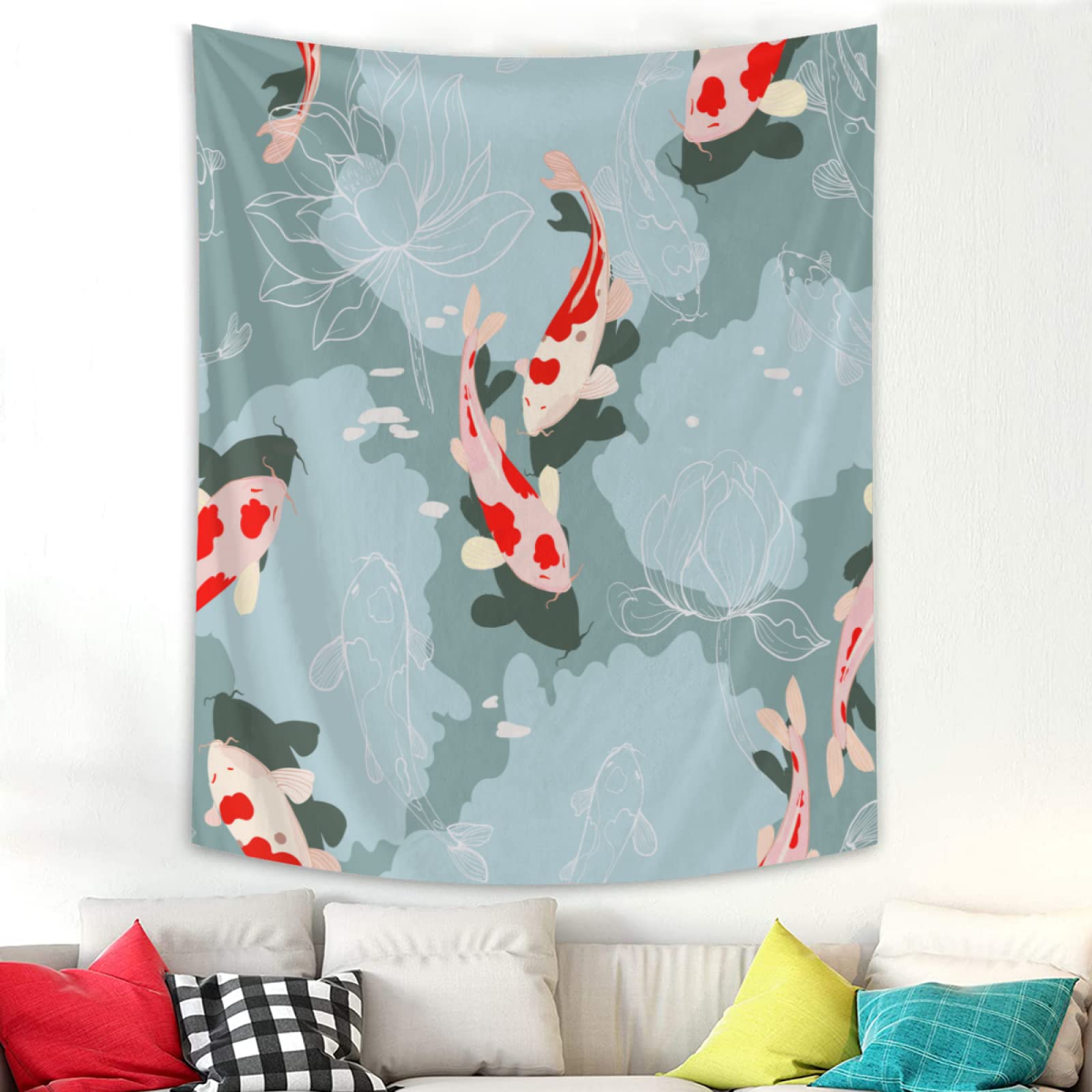 TropicalLife Koi Fish Water Tapestry Wall Hanging - 40x60 Inch Oriental Style Polyester Decor for Bedroom, Living Room & Dorm - Aesthetic Boho Home Decor, Asian Inspired Wall Art