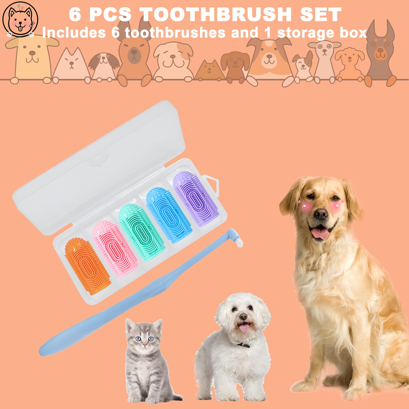 6-Pack Dog Toothbrush Kit - Soft Finger Toothbrushes for Dogs & Puppies - Gentle Teeth Cleaning & Dental Care for Pets - Perfect for Daily Oral Hygiene at Home
