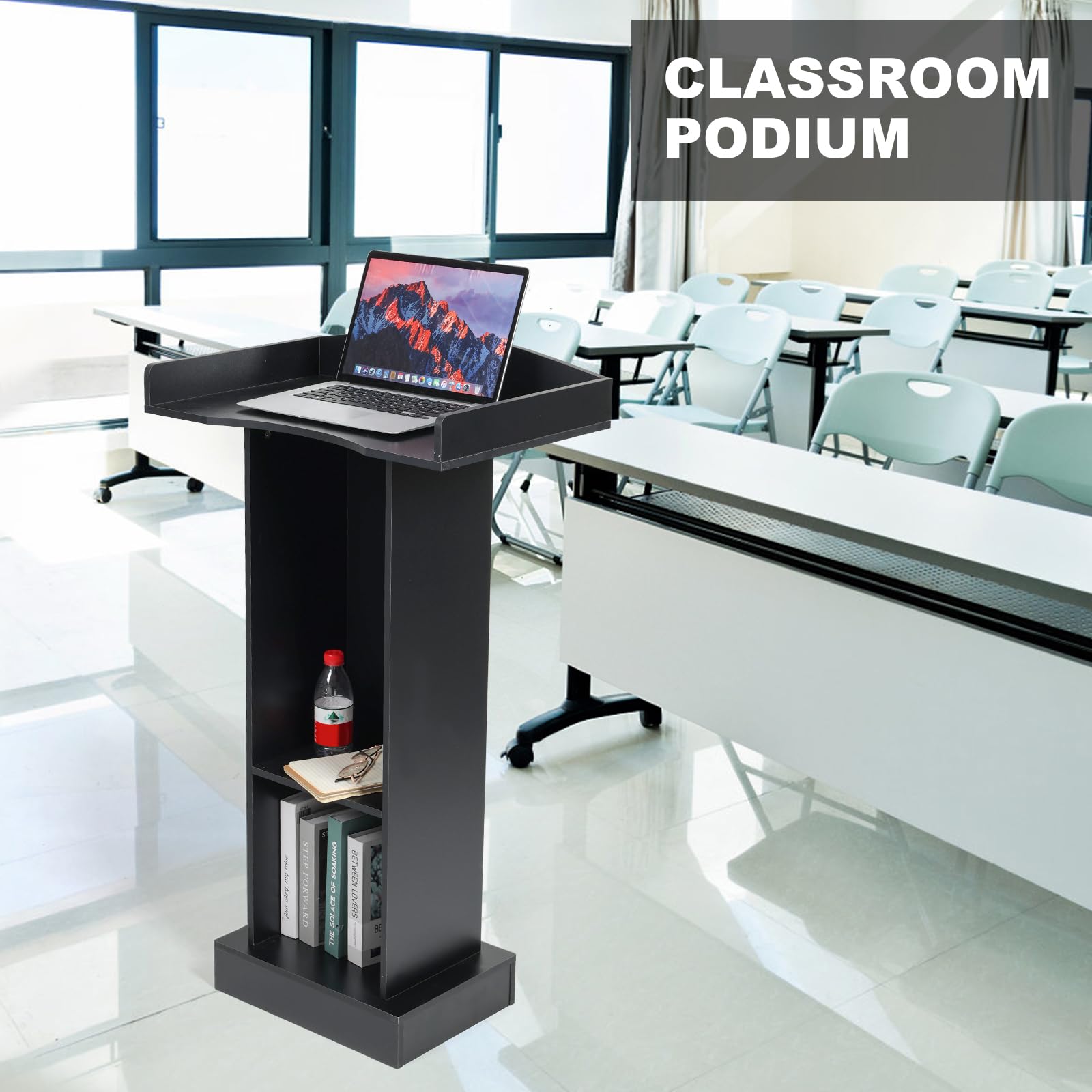 Wooden Podium Stand with Heavy Base for Lectern, Church, Classroom & Wedding Speeches - Durable Presentation Pulpit for Lectures & Public Speaking