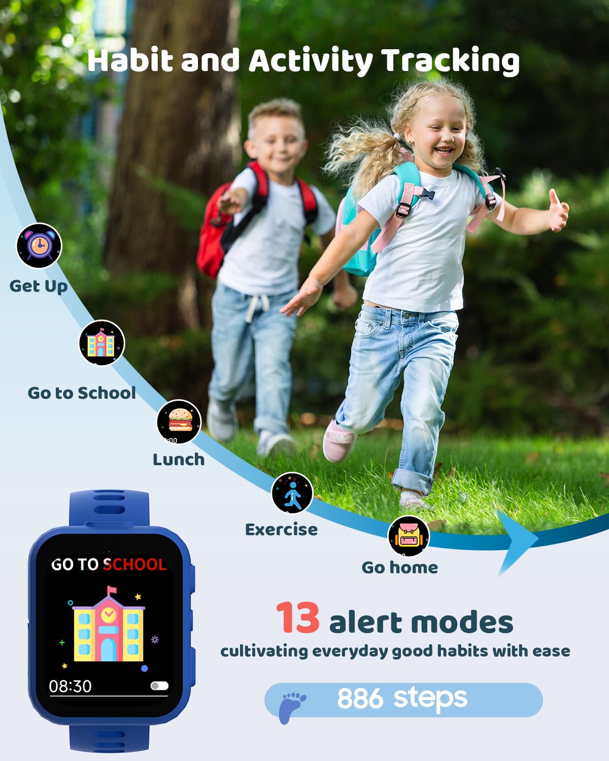 BIGGERFIVE Kids Smart Watch with Dual Camera - 30 Puzzle Games, Video Music Player, Audiobooks, Pedometer | Educational Learning Toy & Birthday Gift for Boys Girls Age 4-10 (Blue) | Perfect for School, Outdoor Play & Family Activities