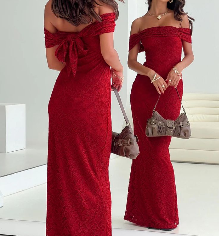 Elegant Off-the-Shoulder Red Lace Mermaid Prom Dress - Sexy Evening Gown for Women (Style J6028) | Perfect for Homecoming, Prom Night, Formal Parties & Special Occasions