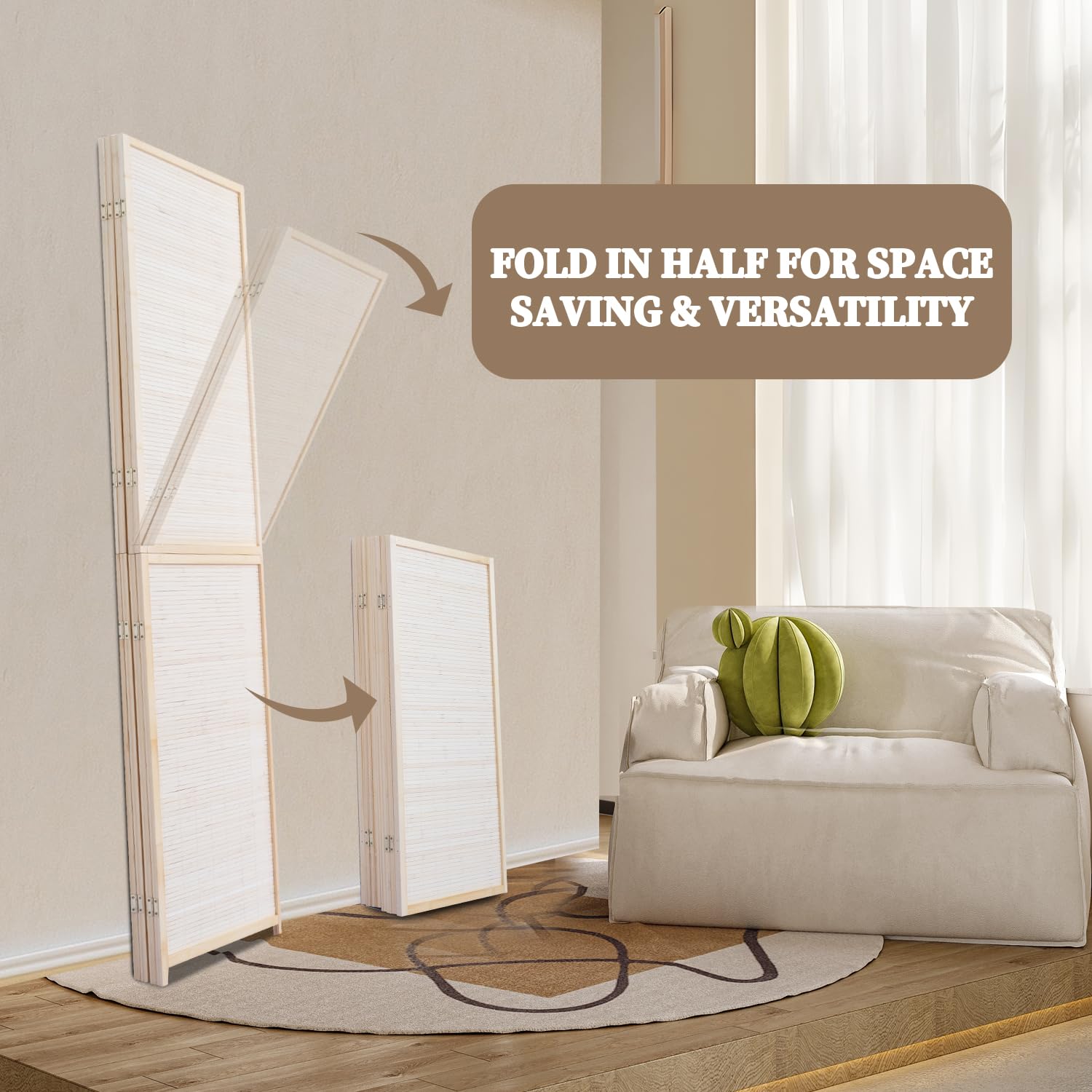 6FT Bamboo Room Divider Privacy Screen - Handmade Woven Mesh Folding Partition Panels for Home & Office | Freestanding 2-in-1 Multifunctional Wall Separator | Perfect for Living Room, Bedroom, Studio and Workspace Privacy Solutions