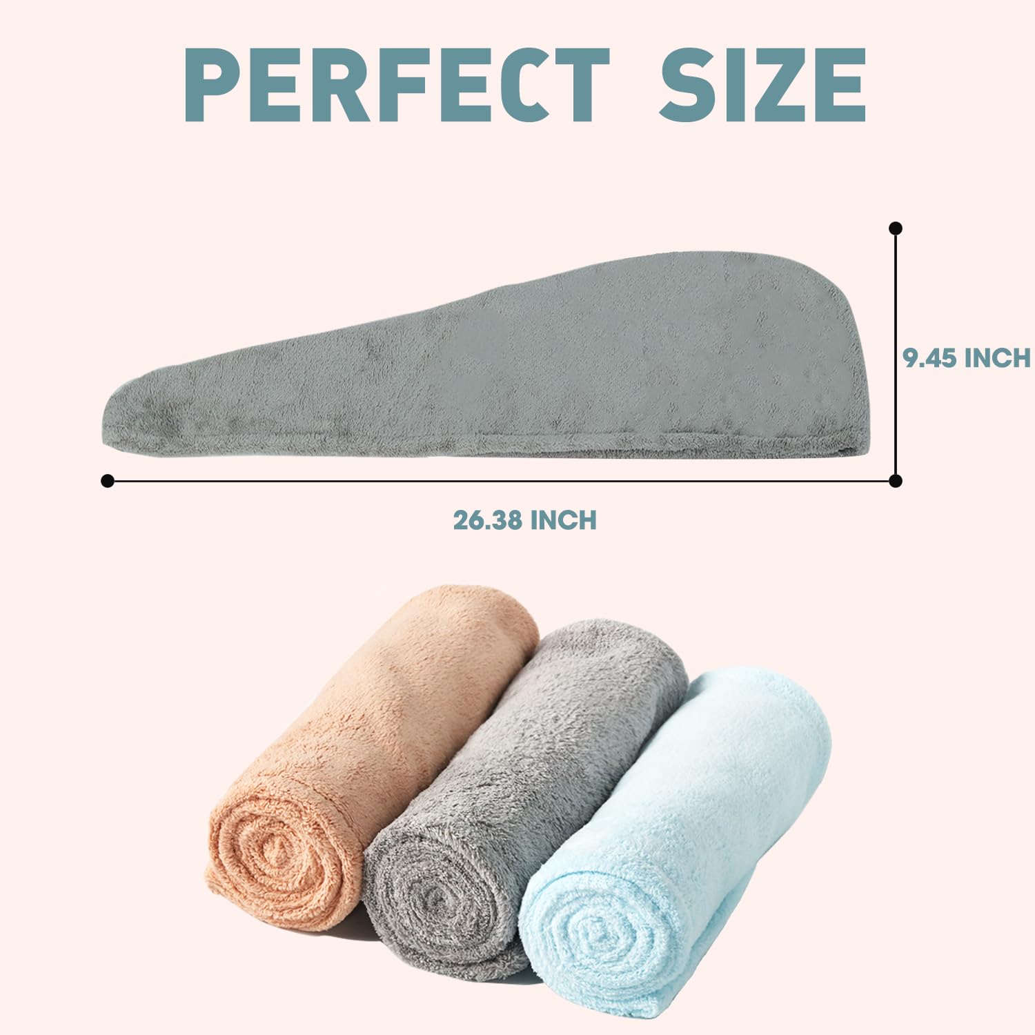 3 Pack Microfiber Hair Towel Wrap for Women - Super Absorbent & Quick Dry Hair Towel for Long, Curly, Thick Hair - Perfect for Post Shower, Salon, Gym & Travel Use