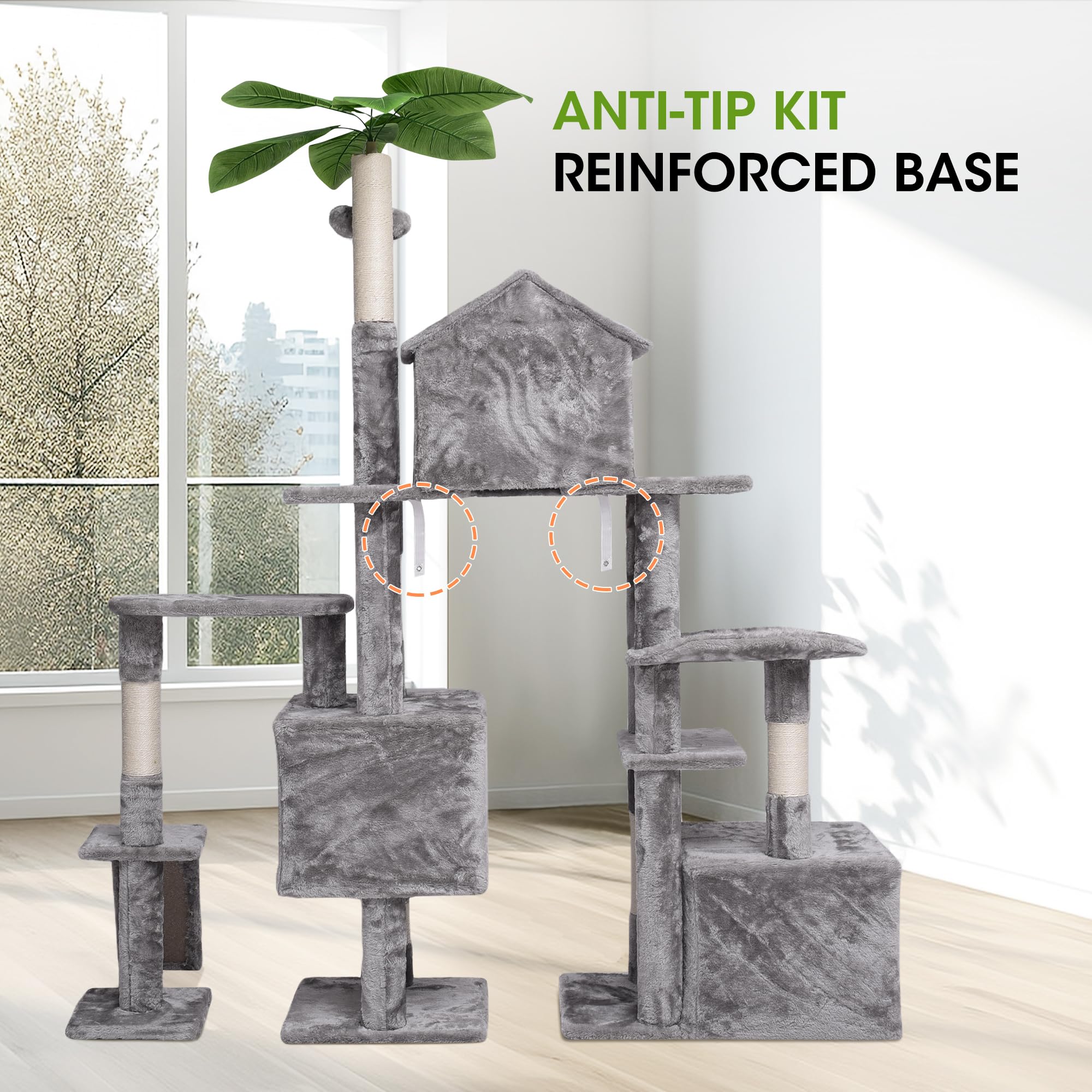 Premium Multi-Level Cat Tree with Scratching Posts & Plush Perches - Cat Activity Center Tower with Condo, Basket & Hammock - Durable Gray Cat Furniture for Kittens & Adult Cats - Perfect for Play, Rest & Climbing in Home or Office