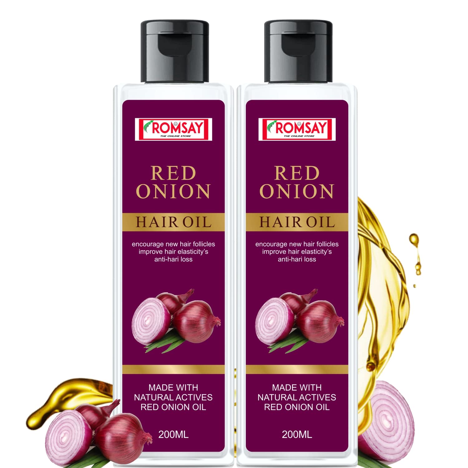 ROMSAY Red Onion Hair Growth Oil - 400ml Natural Treatment for Hair Loss, Dandruff Control & Scalp Health | Stimulates New Hair Follicles & Improves Elasticity | Daily Hair Care for Men & Women