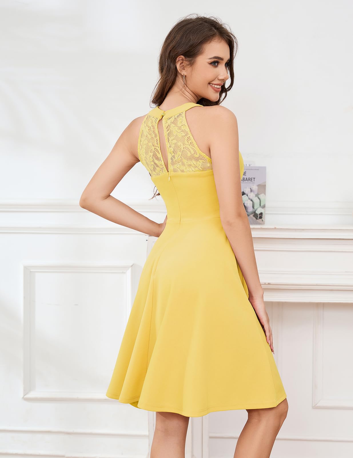 Elegant Women's Cocktail Dress - Vintage Lace Halter Prom Wedding Party Evening Gown for Homecoming & Special Occasions