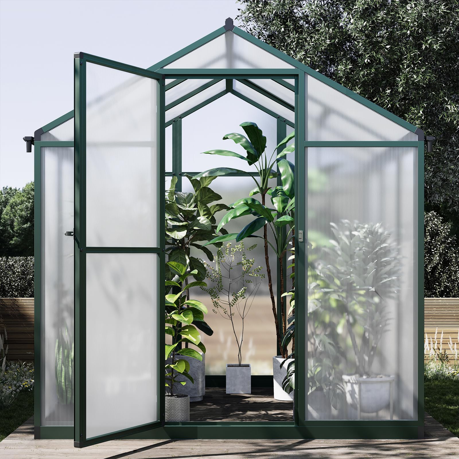 6.25 x 6 Ft Outdoor Greenhouse with Quick Assembly - Aluminum Alloy Frame & Polycarbonate Panels - Includes 24