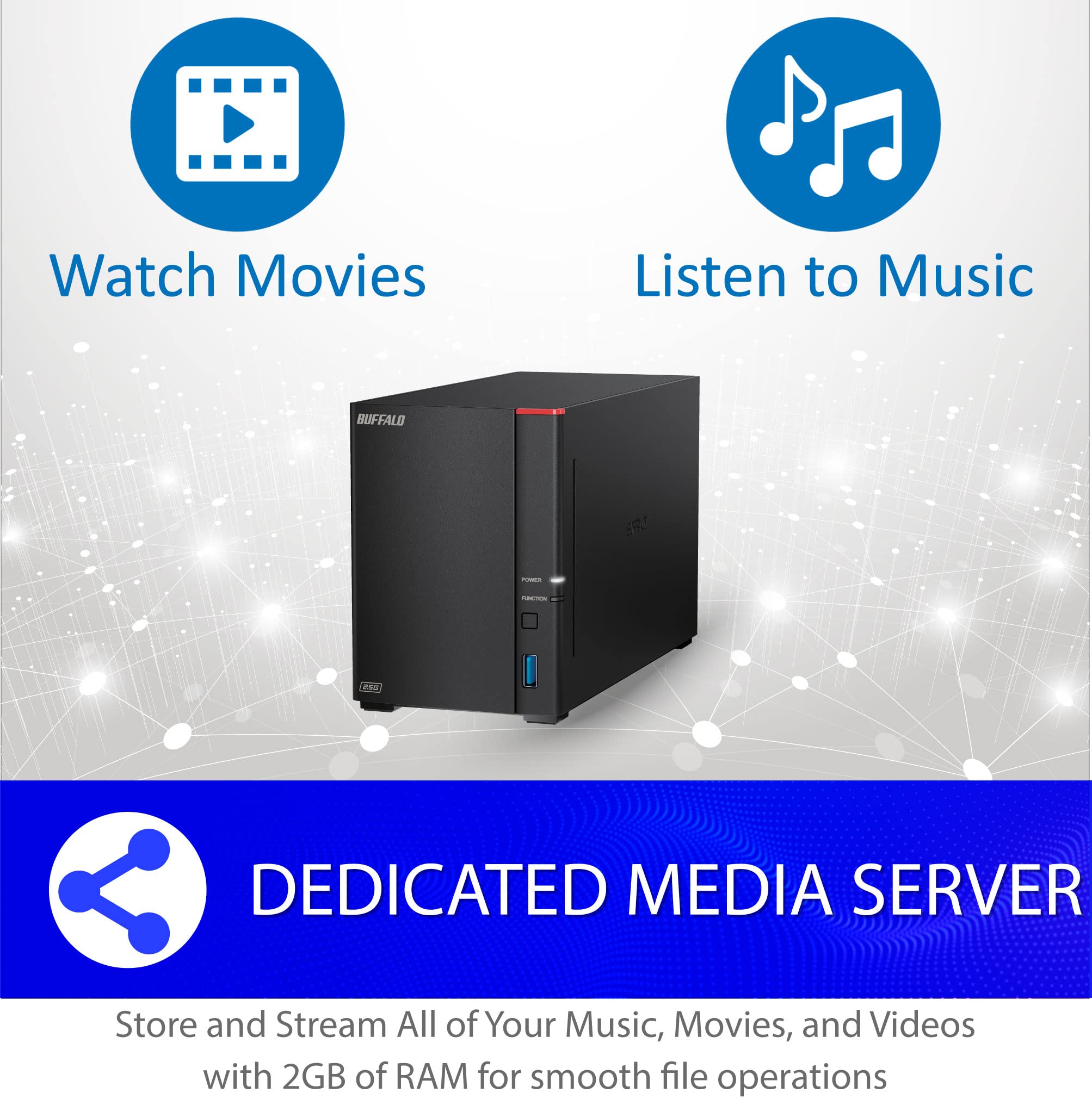 BUFFALO LinkStation 720 8TB 2-Bay NAS Storage System with Pre-Installed Hard Drives - Home Office & Private Cloud Solution for Network Attached Storage, Media Server & File Sharing | Perfect for Small Business Backup & Home Entertainment Storage