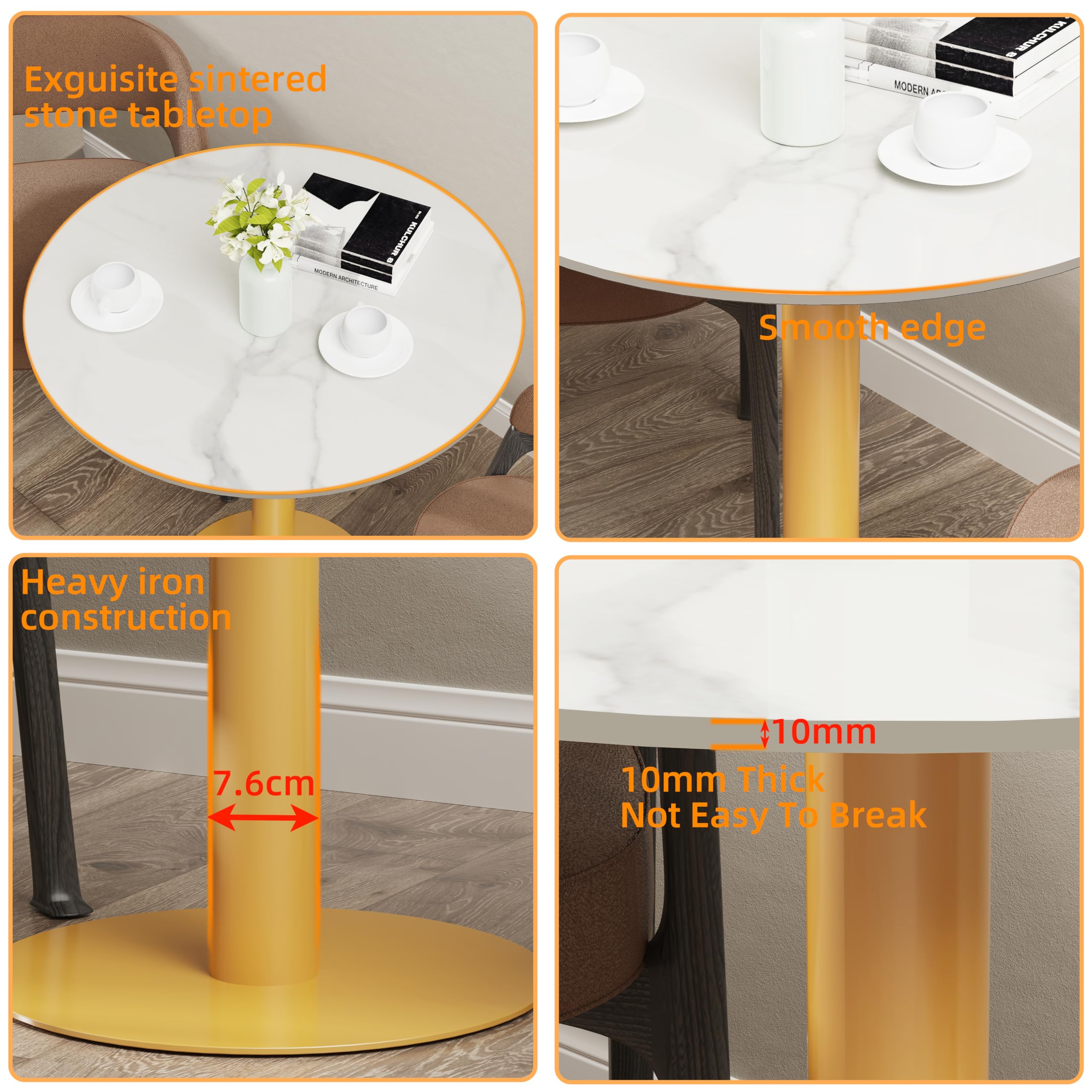 Wisfor Sintered Stone Dining Table - 30 Inch Round Modern Coffee Table for Living Room, Bar Height (30.7