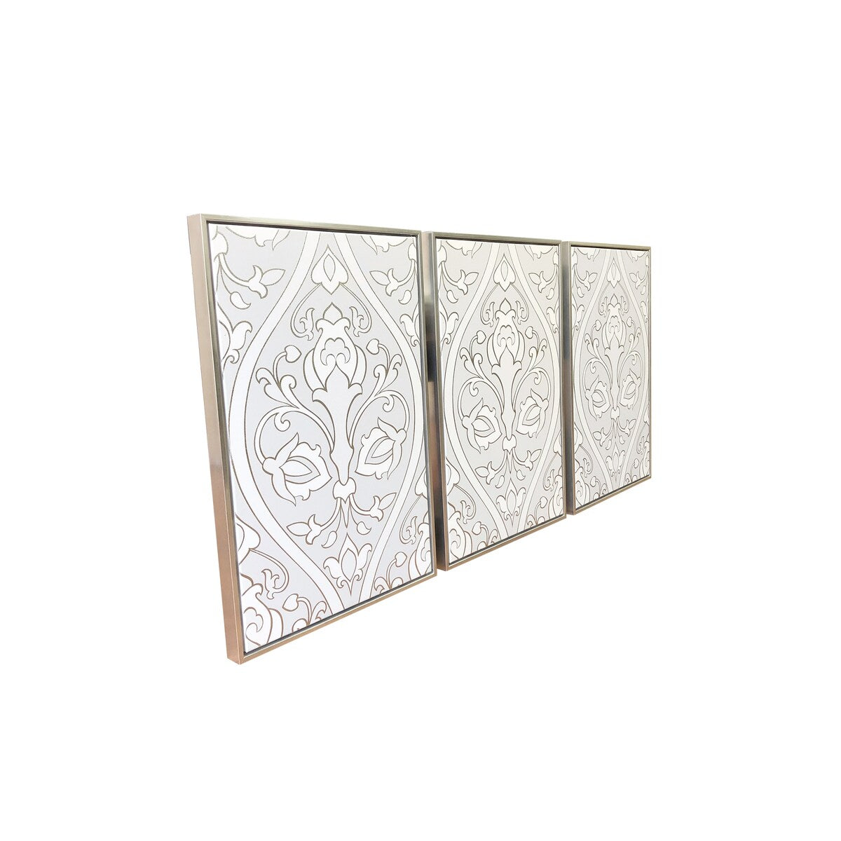 Baroque Triptych 3-Piece Canvas Wall Art Set in Silver Floating Frames - Perfect for Living Room, Bedroom & Office Decor